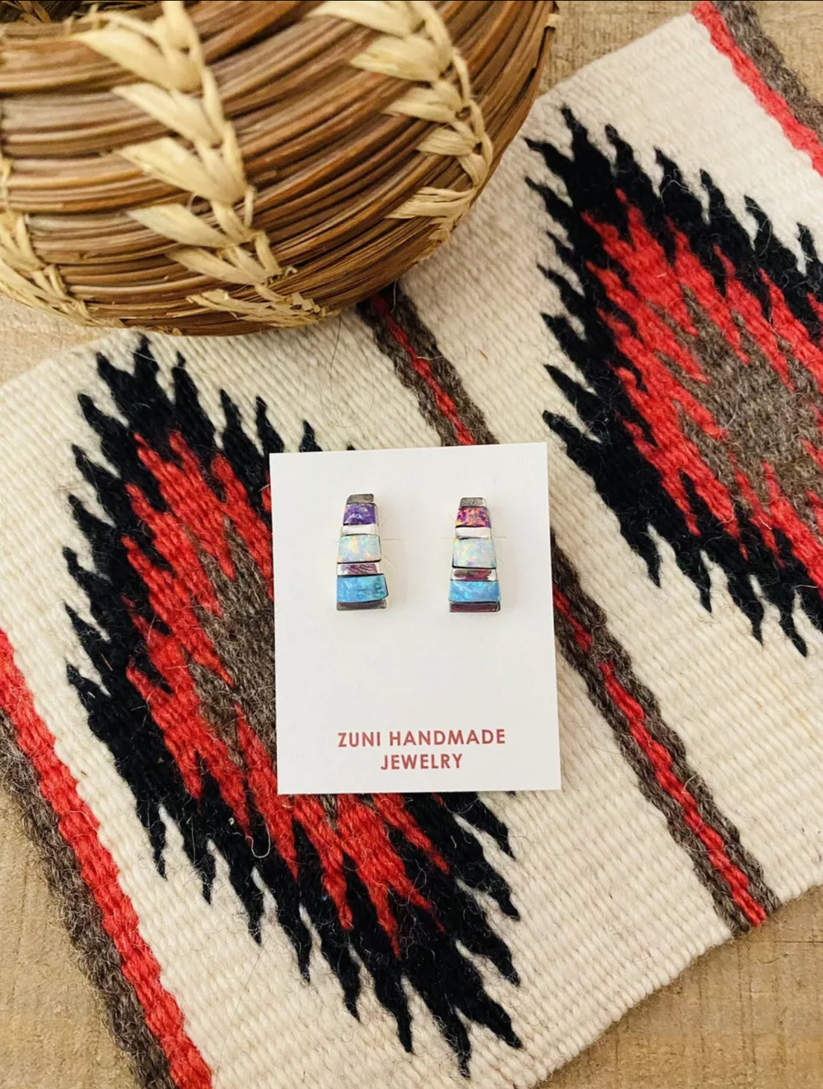 Zuni Opal & Sterling Silver Inlay Earrings