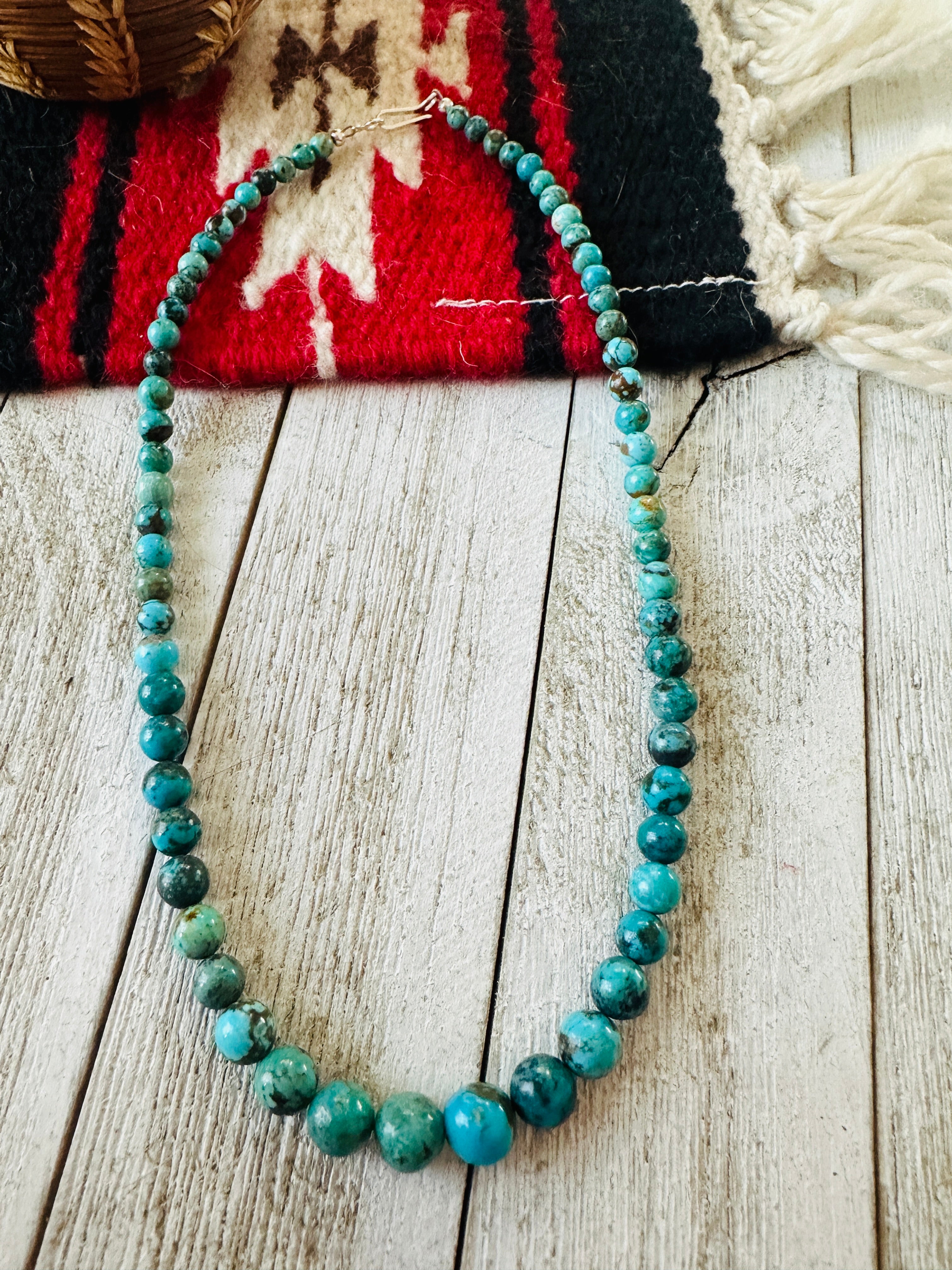 Navajo Turquoise and Sterling Silver Beaded Necklace 18”