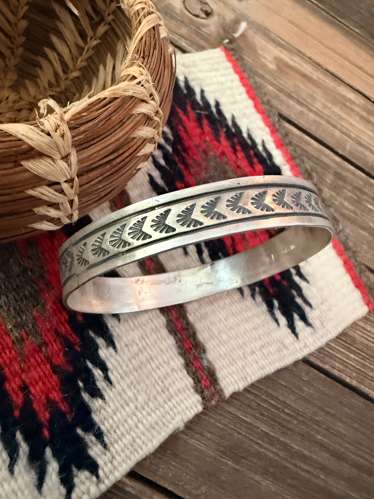 Handcrafted Sterling Silver Stamped Bangle Bracelet