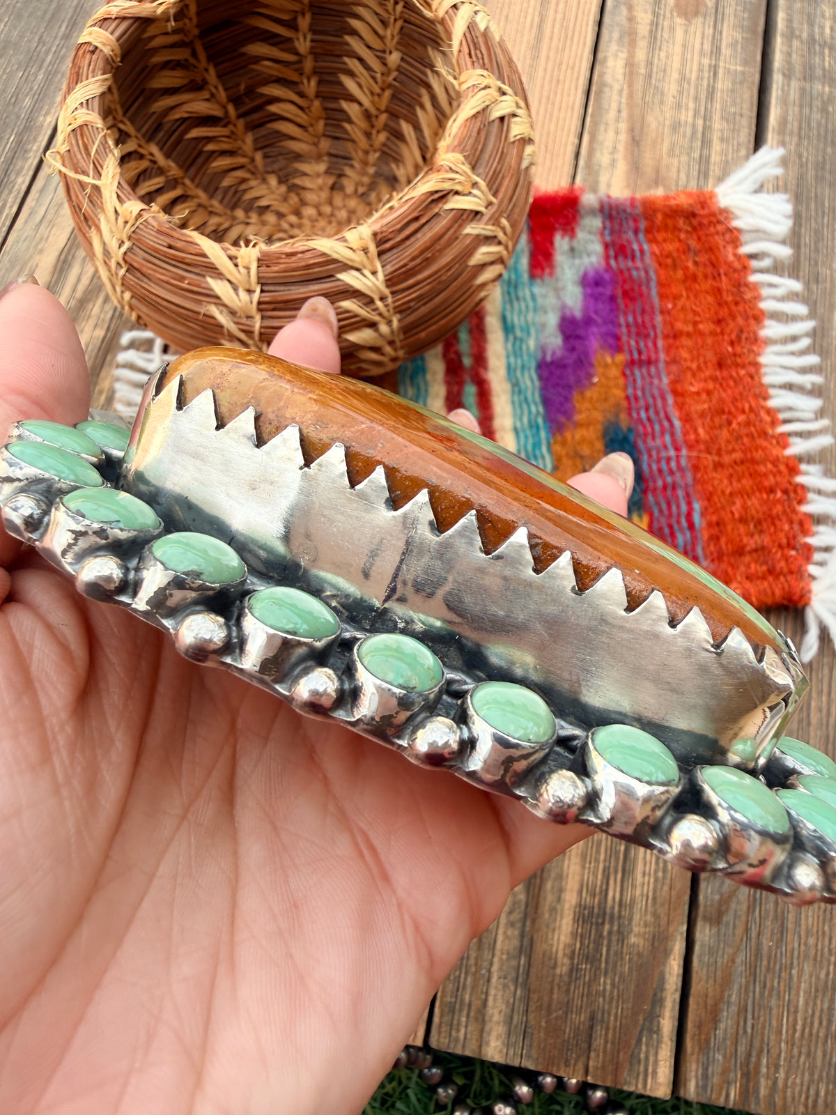 Handcrafted Sterling Silver & Boulder Ribbon Turquoise Pendant by Harry Jake