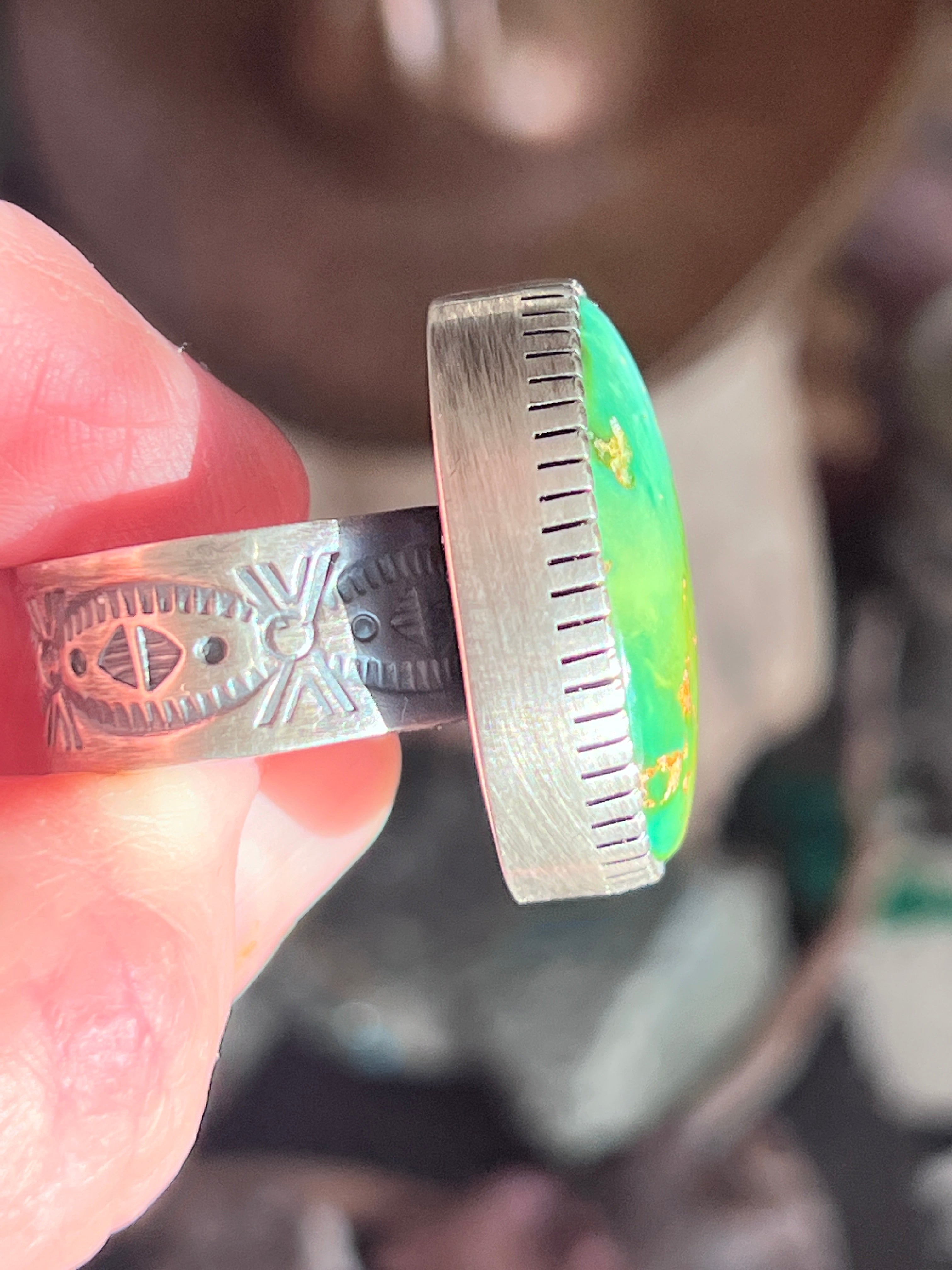 Raymond Coriz Handcrafted Royston Turquoise Cocktail Ring, Size 9