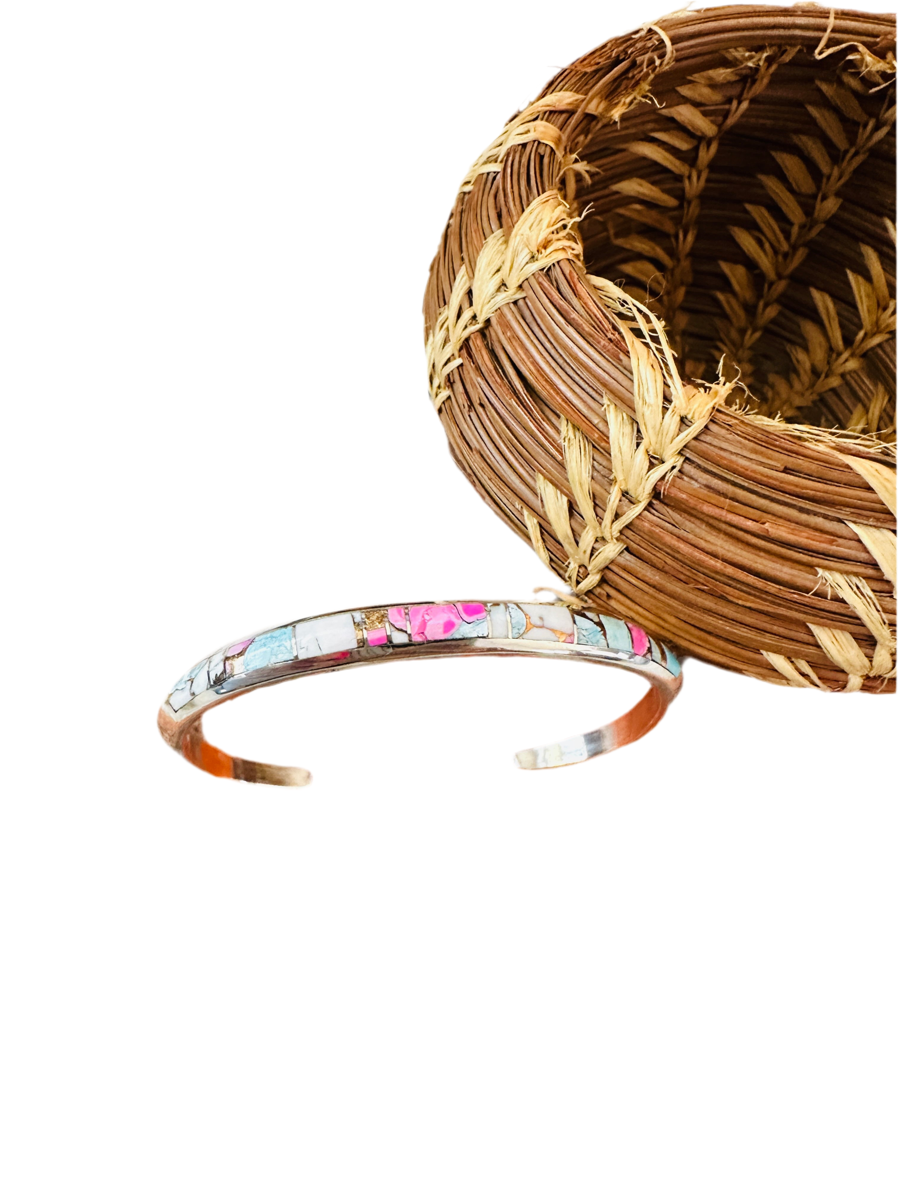 Handcrafted Cotton Candy & Sterling Silver Inlay Cuff Bracelet