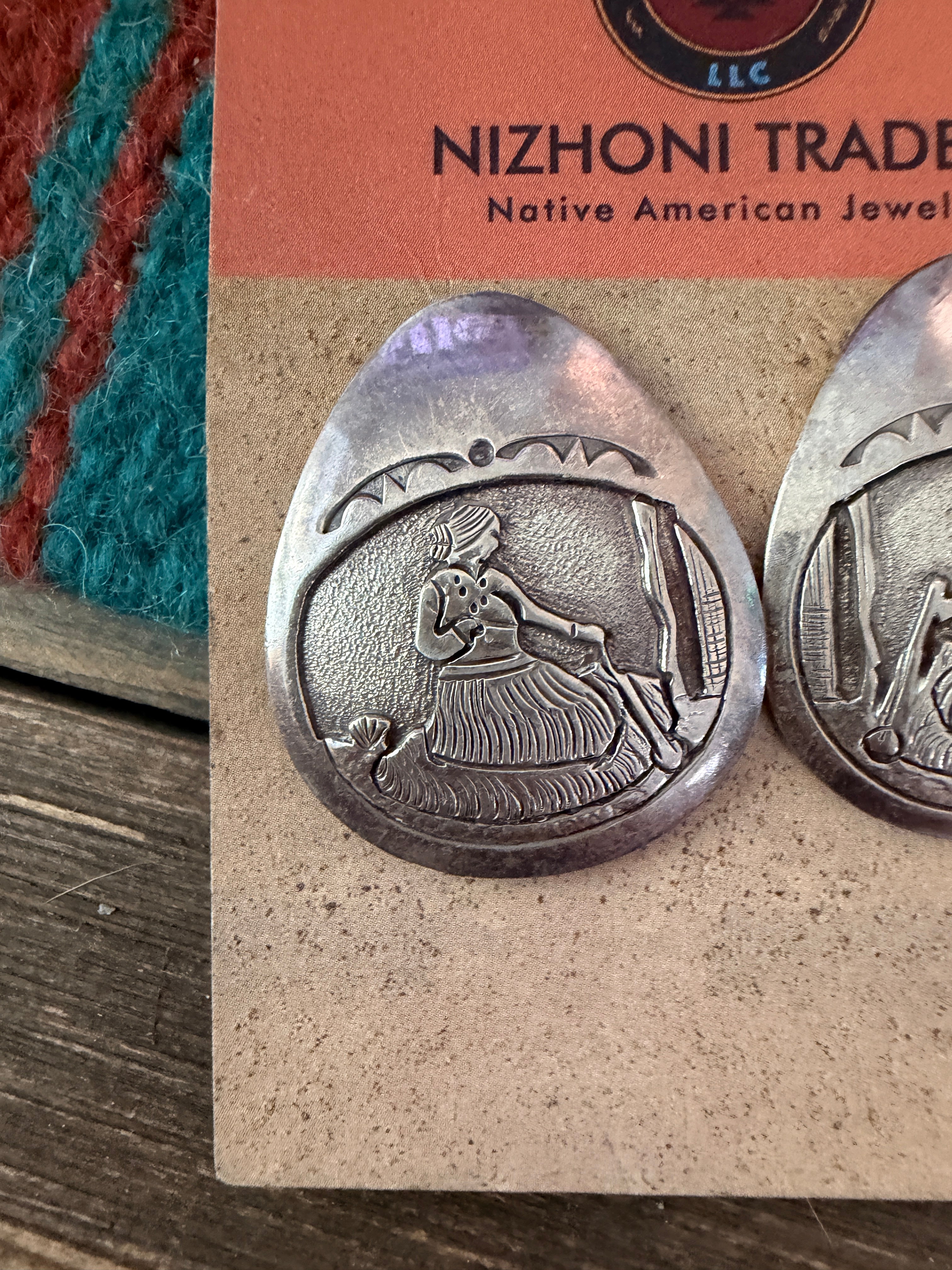 Old Pawn Handcrafted Sterling Silver Pottery Maiden Post Earrings