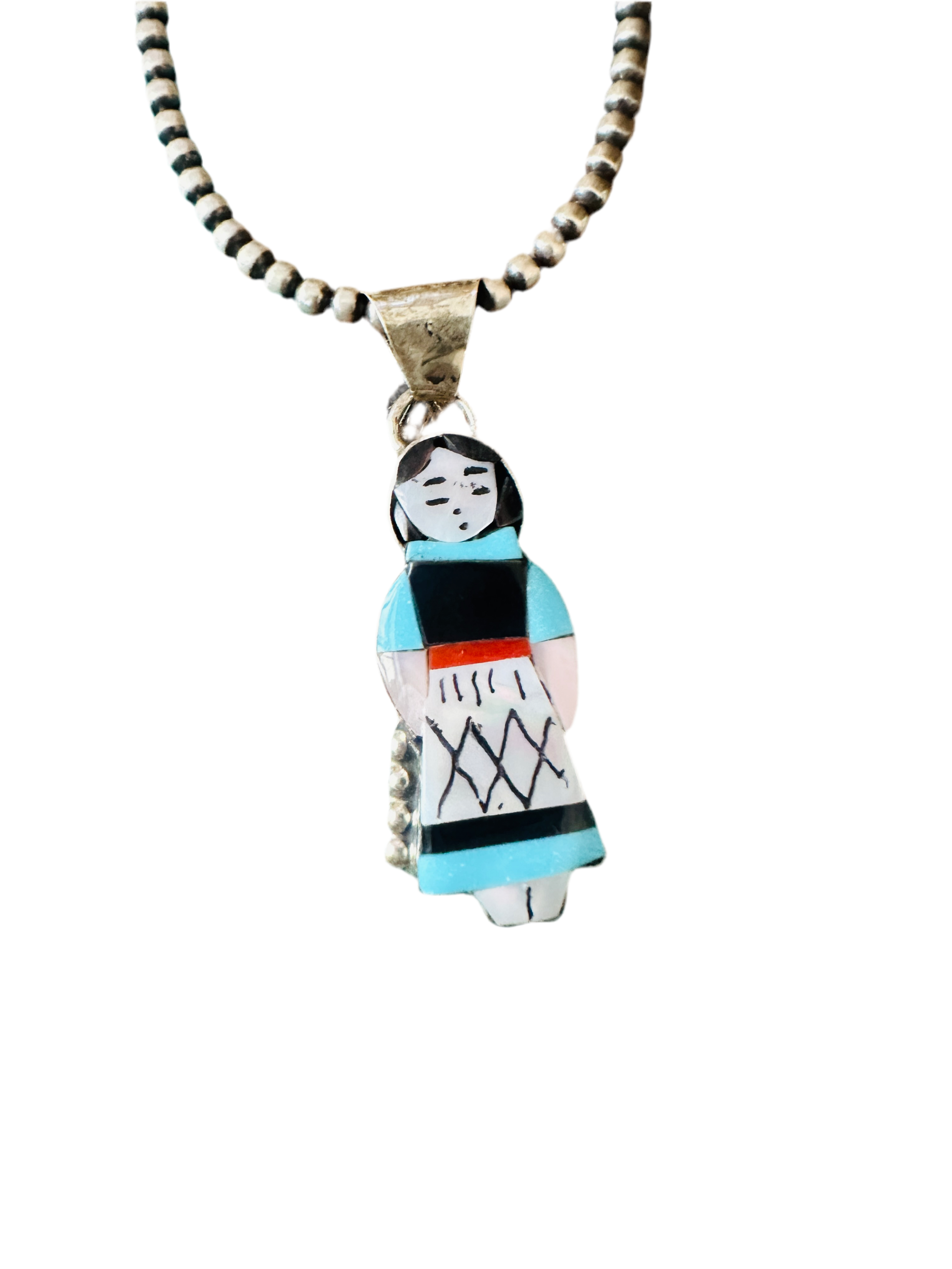 Handcrafted Multi Stone & Sterling Silver Inlay Maiden Pendant