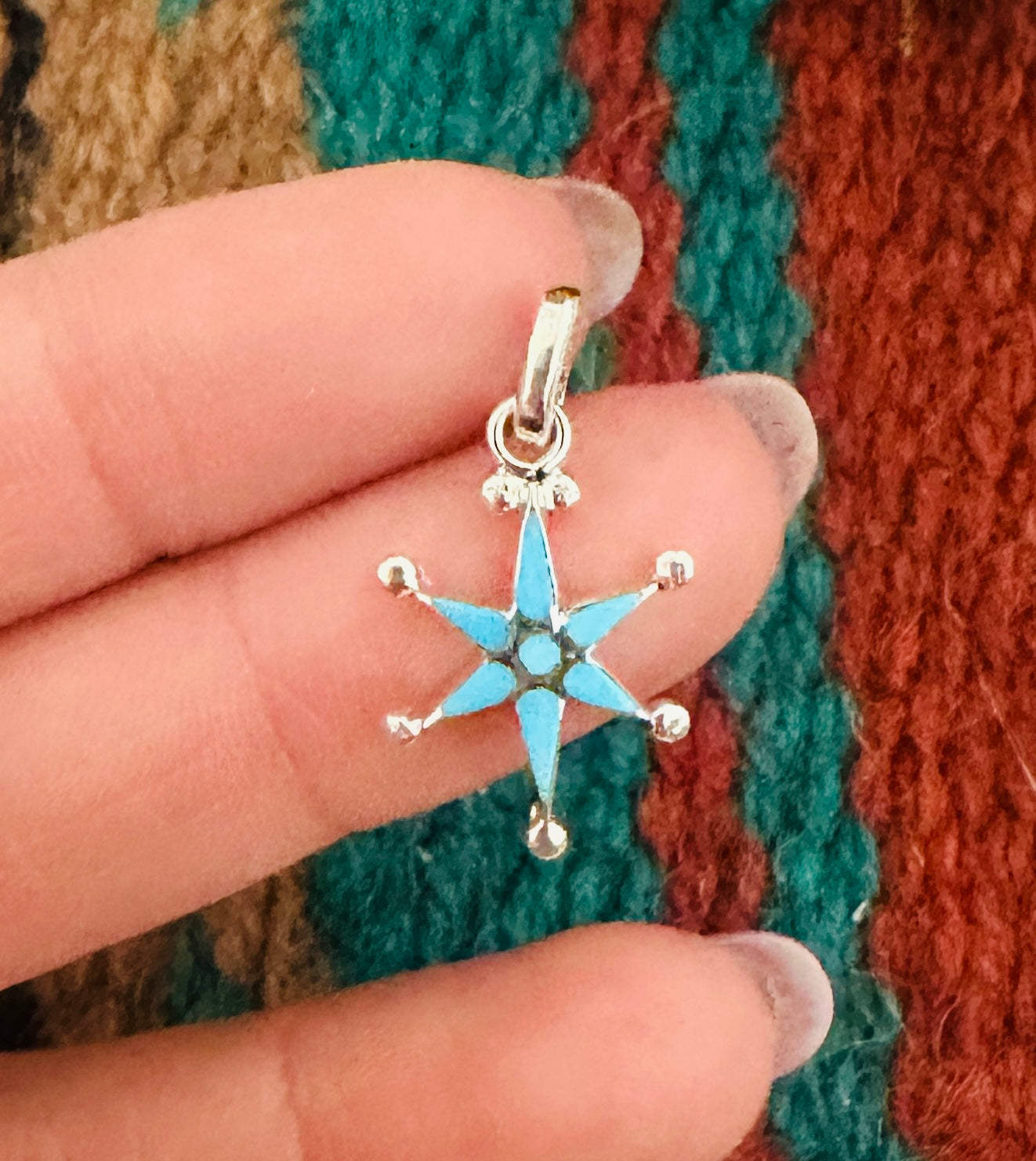 Zuni Sterling Silver & Turquoise Mini Star Pendant Signed