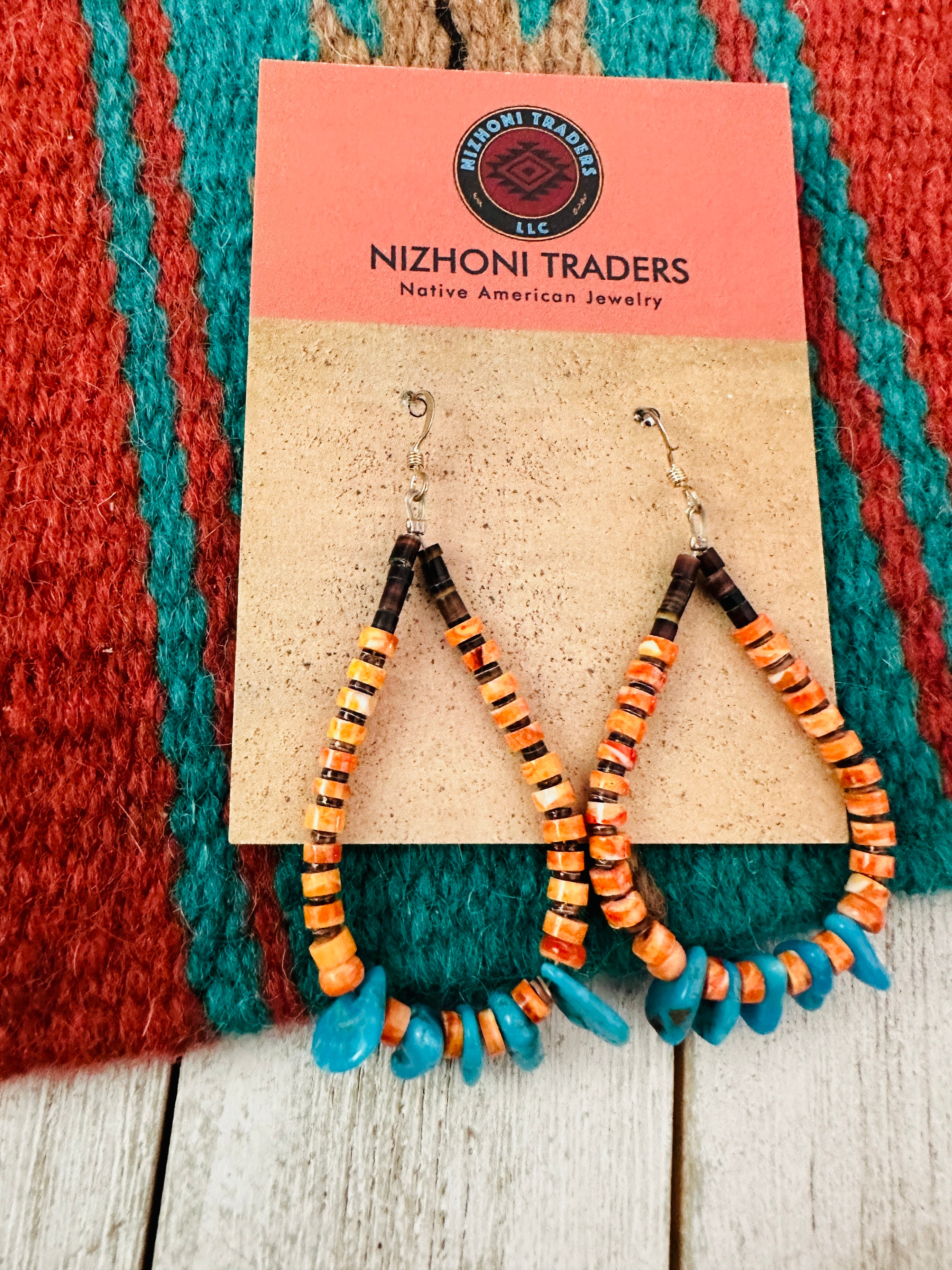 Handmade Cream & Turquoise Red Seed Bead Chandelier Earrings - 4.5 Inch Long Hook Style