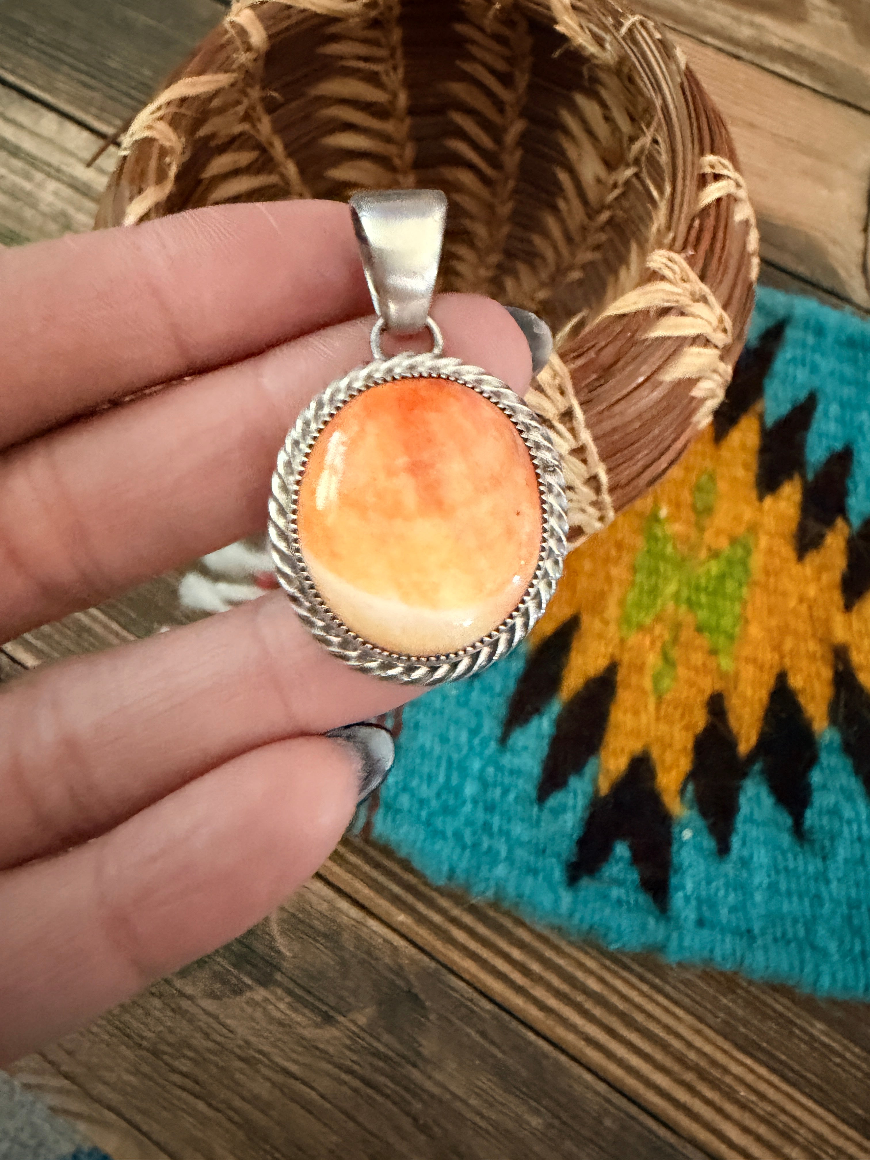 Handcrafted Sterling Silver and Spiny Oyster Pendant