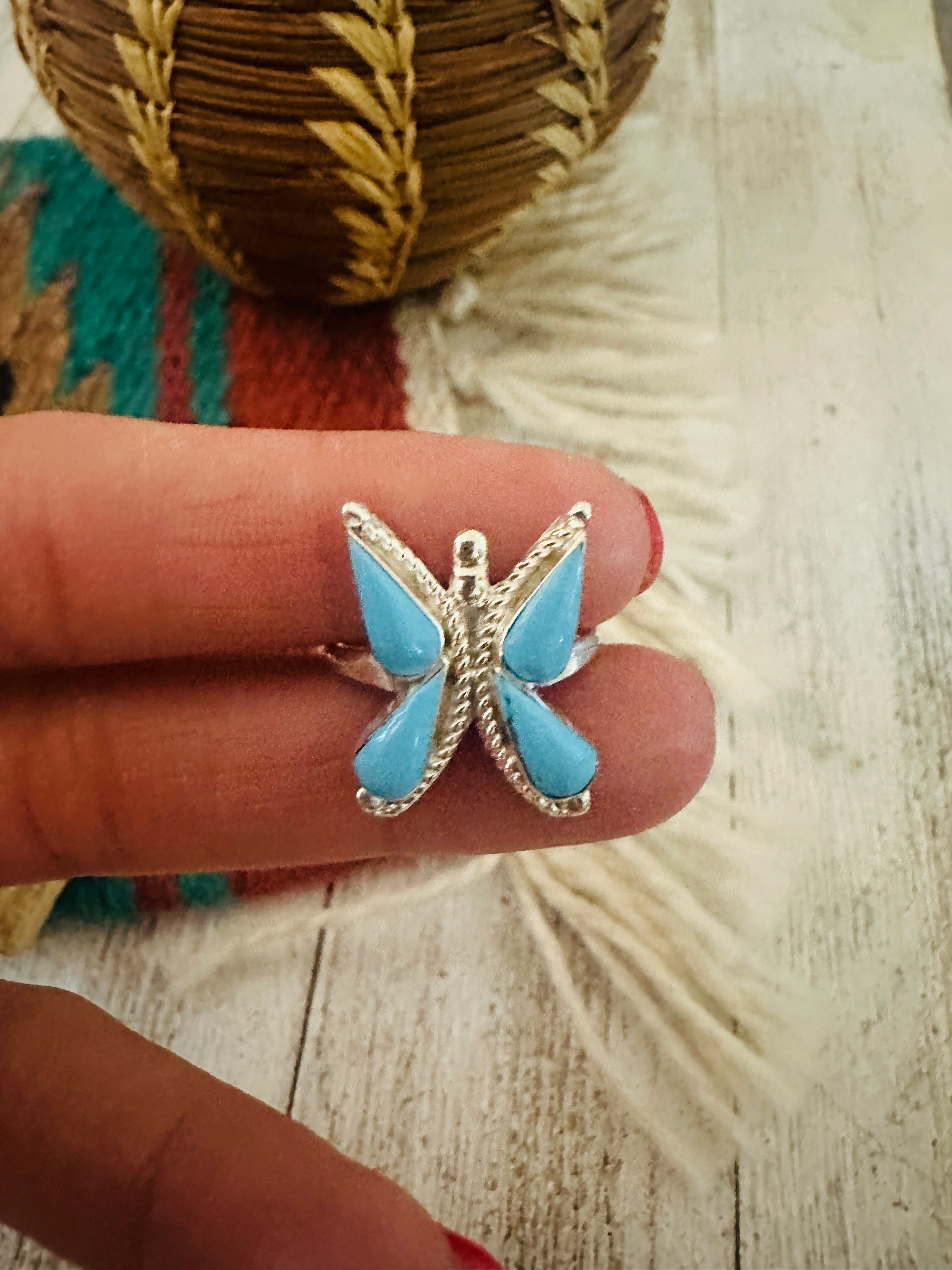 Zuni Sterling Silver & Turquoise Butterfly Ring