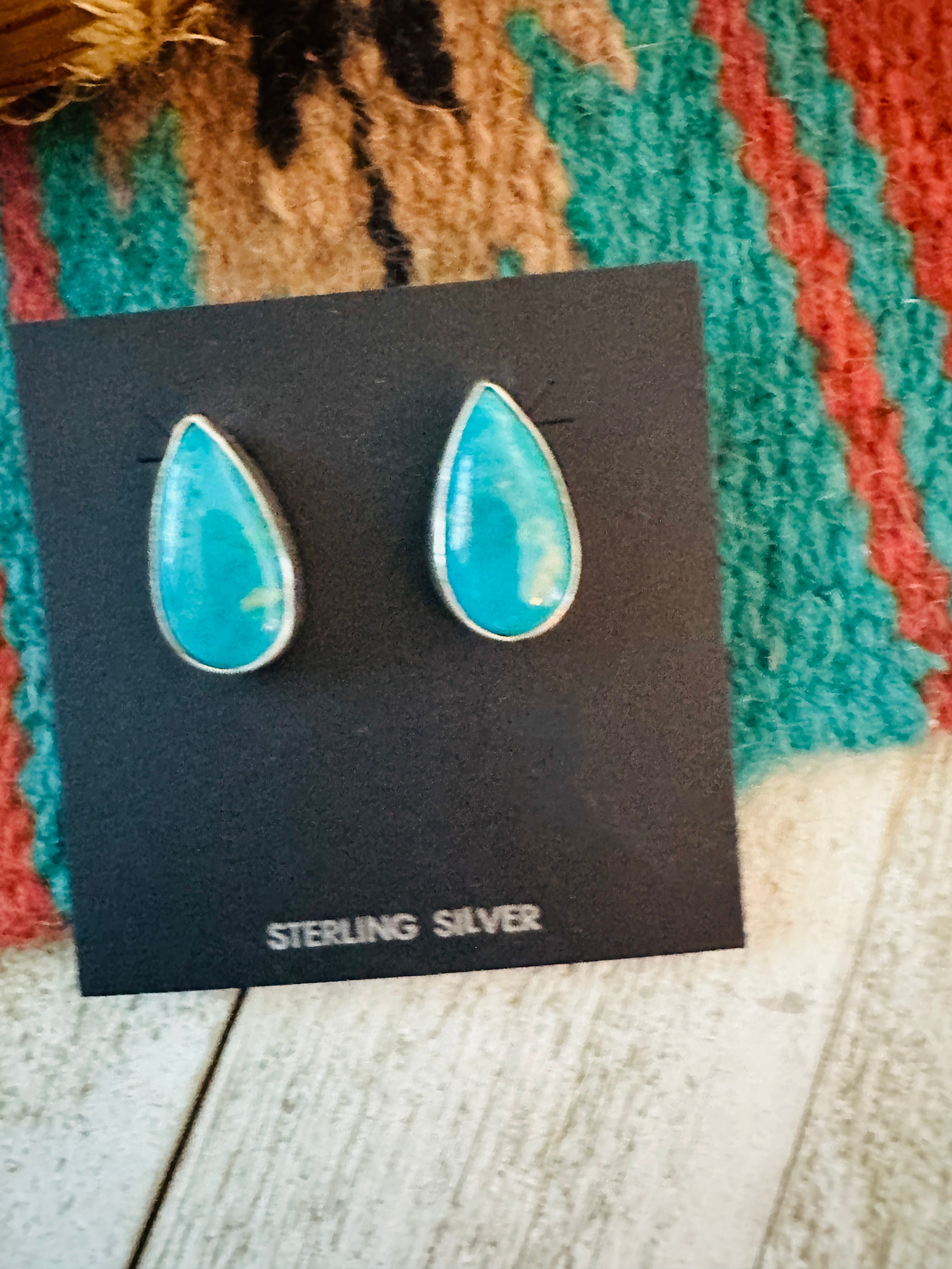 Handcrafted Sterling Silver & Turquoise Teardrop Post Earrings