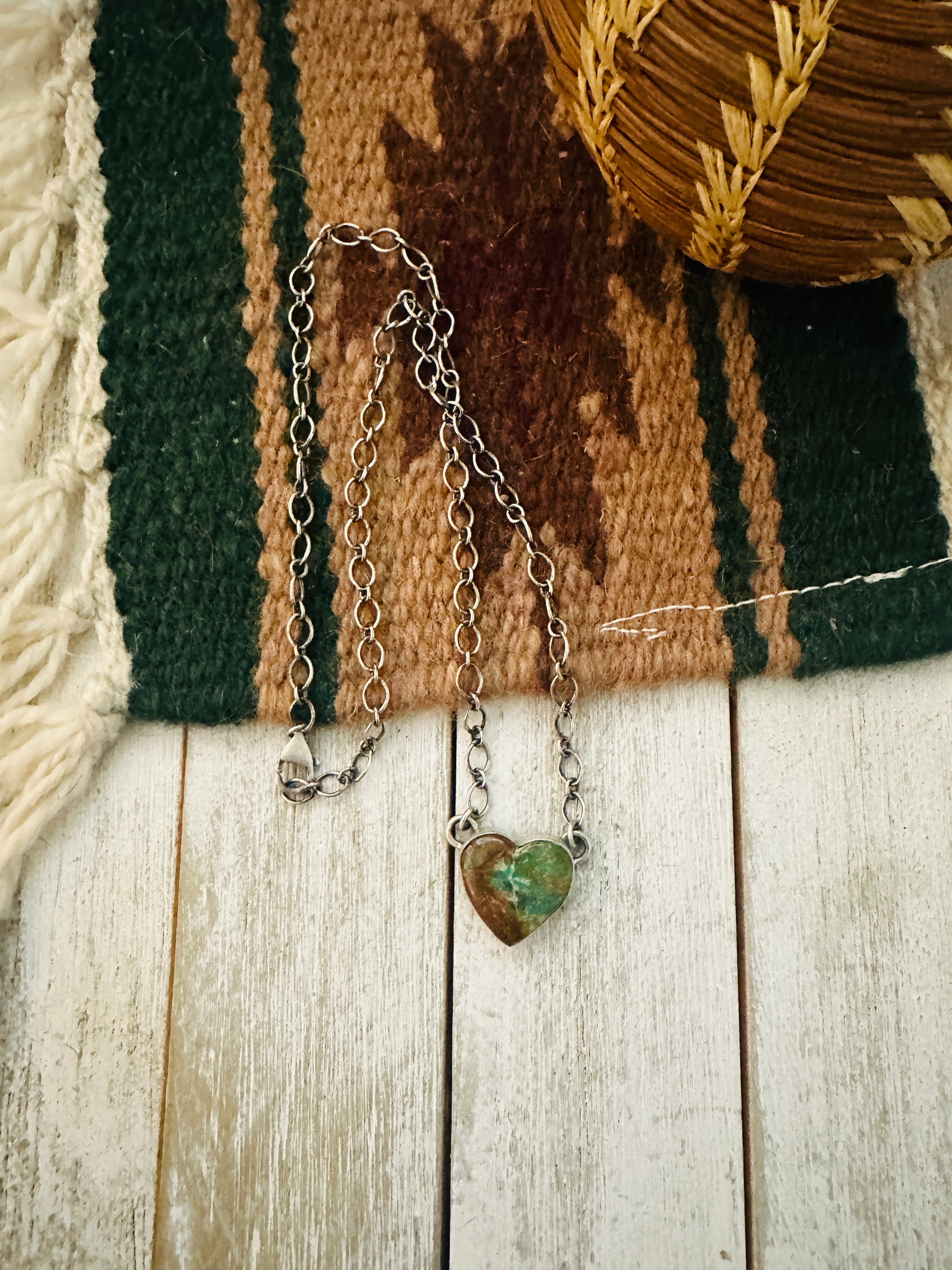 Navajo Sterling Silver & Royston Turquoise Heart Necklace