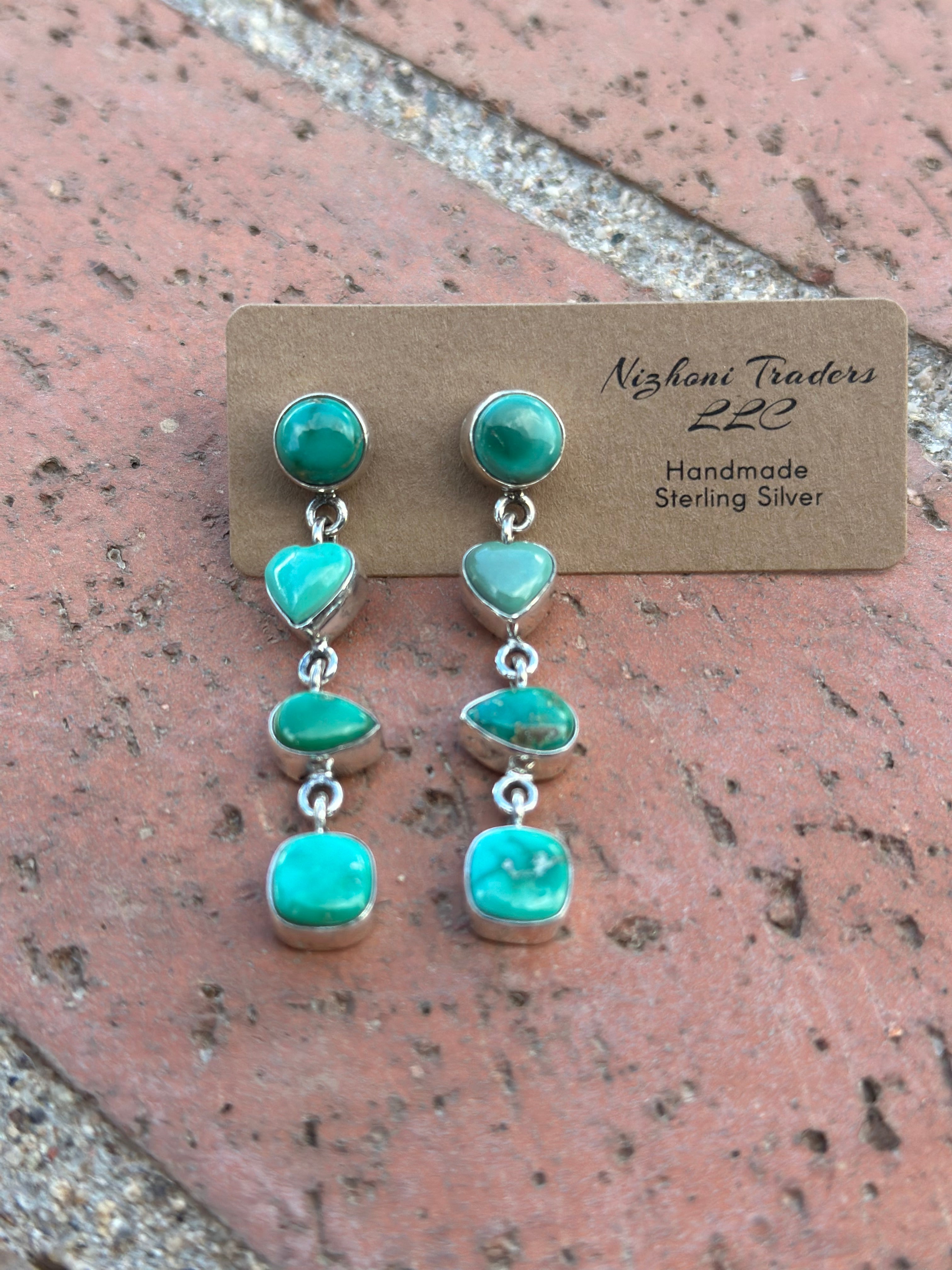 Handmade Emerald Valley Turquoise and Sterling Silver 4 Stone Dangles