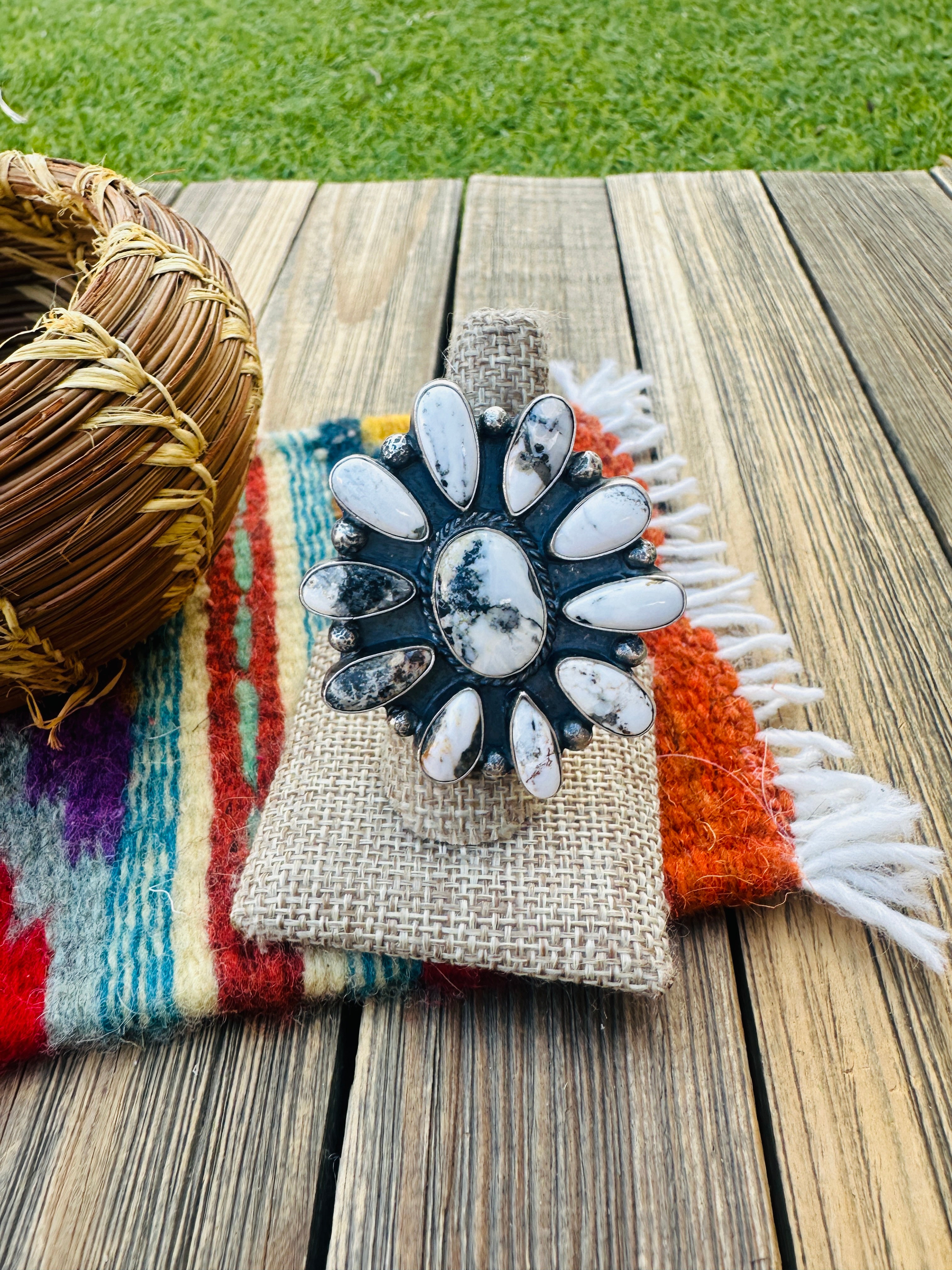 Handcrafted White Buffalo & Sterling Silver Adjustable Ring