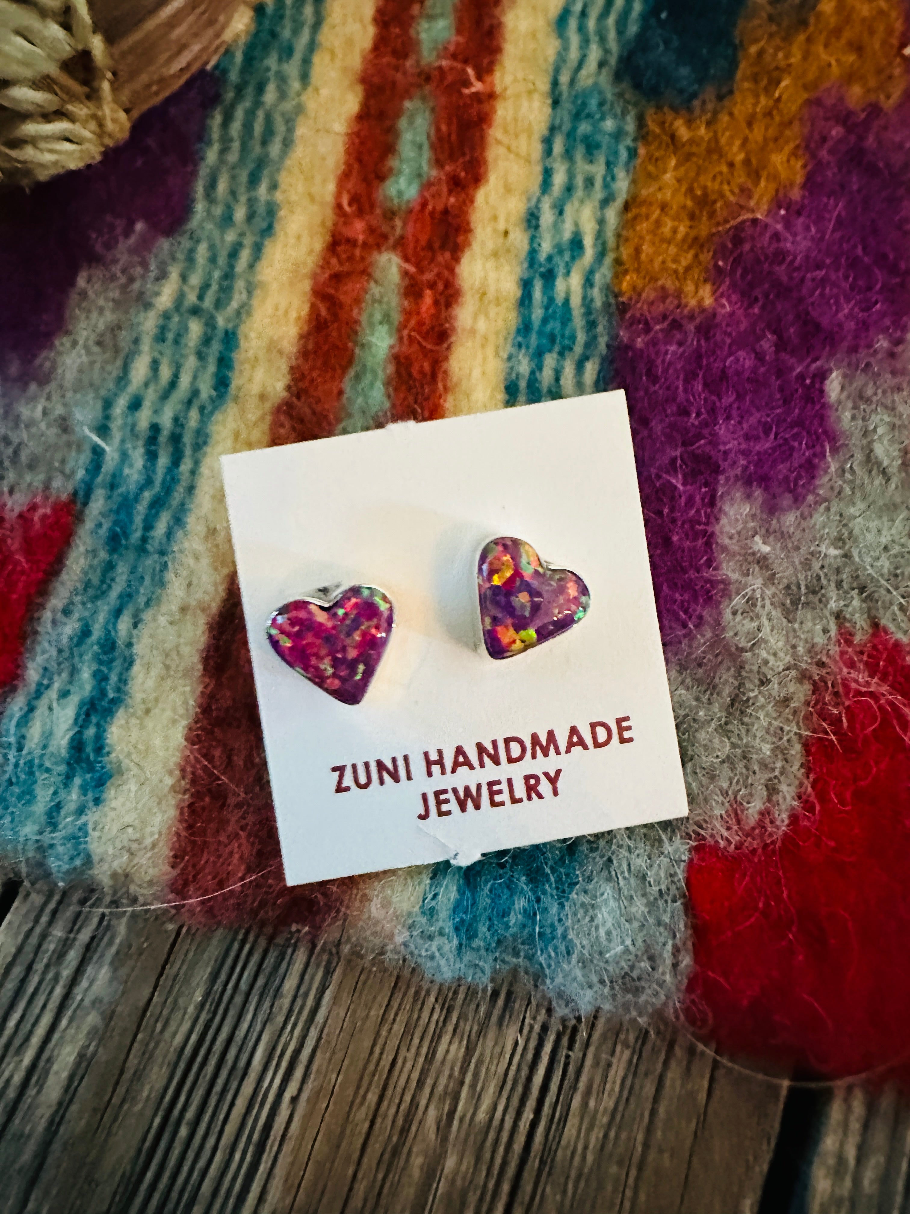 Handcrafted Sterling Silver & Purple Opal Stud Heart Earrings