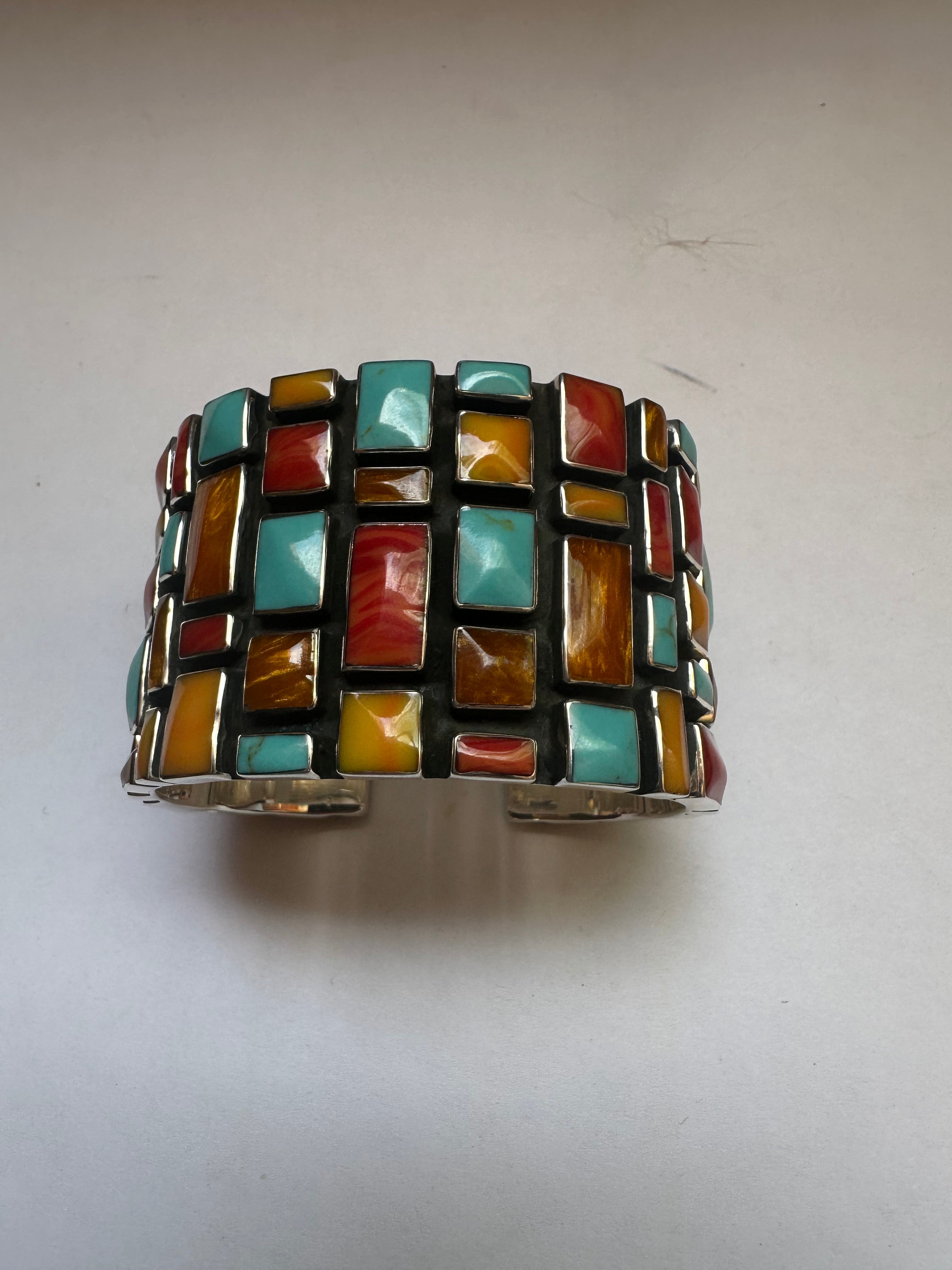 Handmade Multi Stone & Sterling Silver Cuff Bracelet