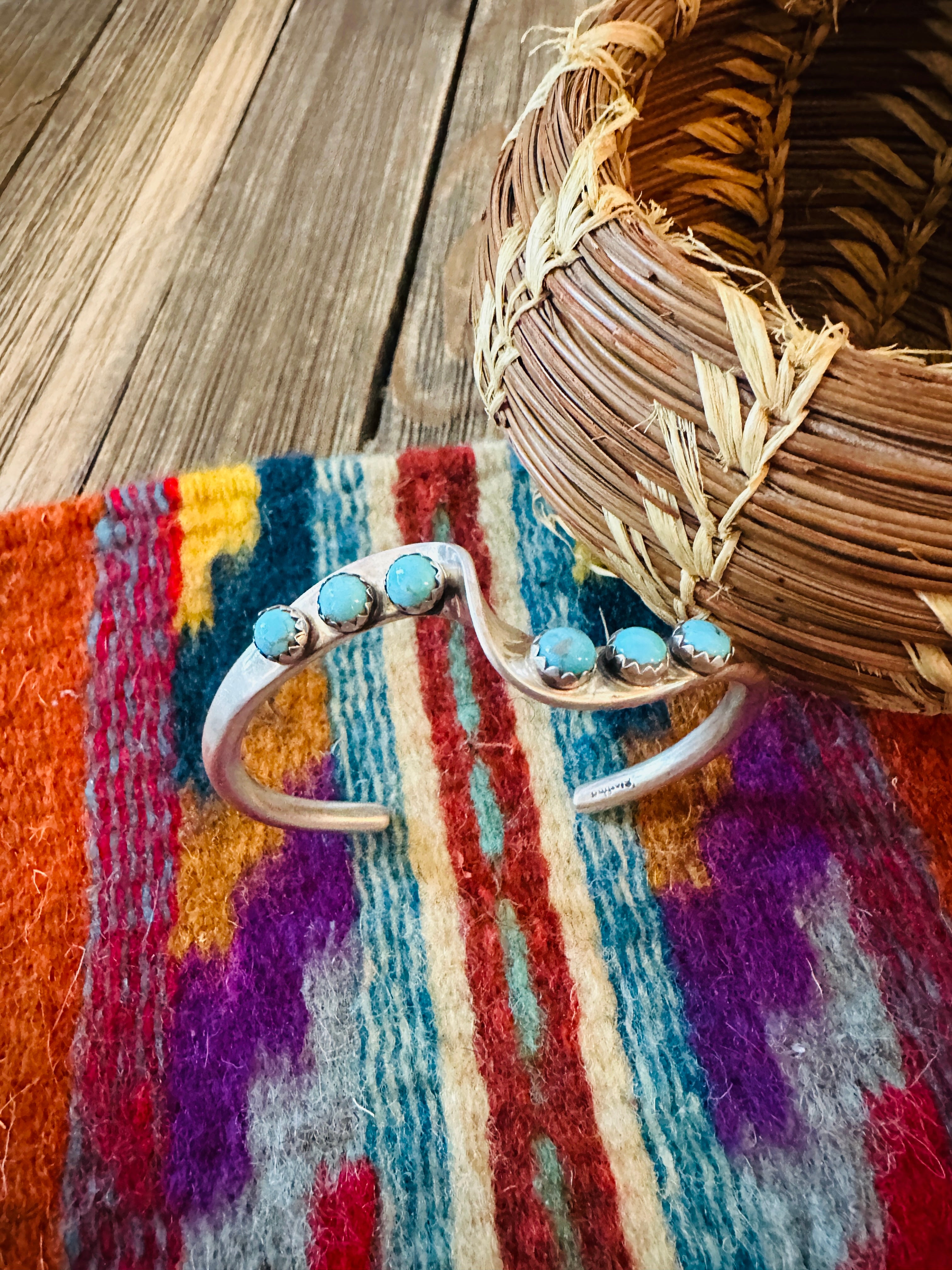 Handcrafted Twisted Sterling Silver & Turquoise Cuff Bracelet