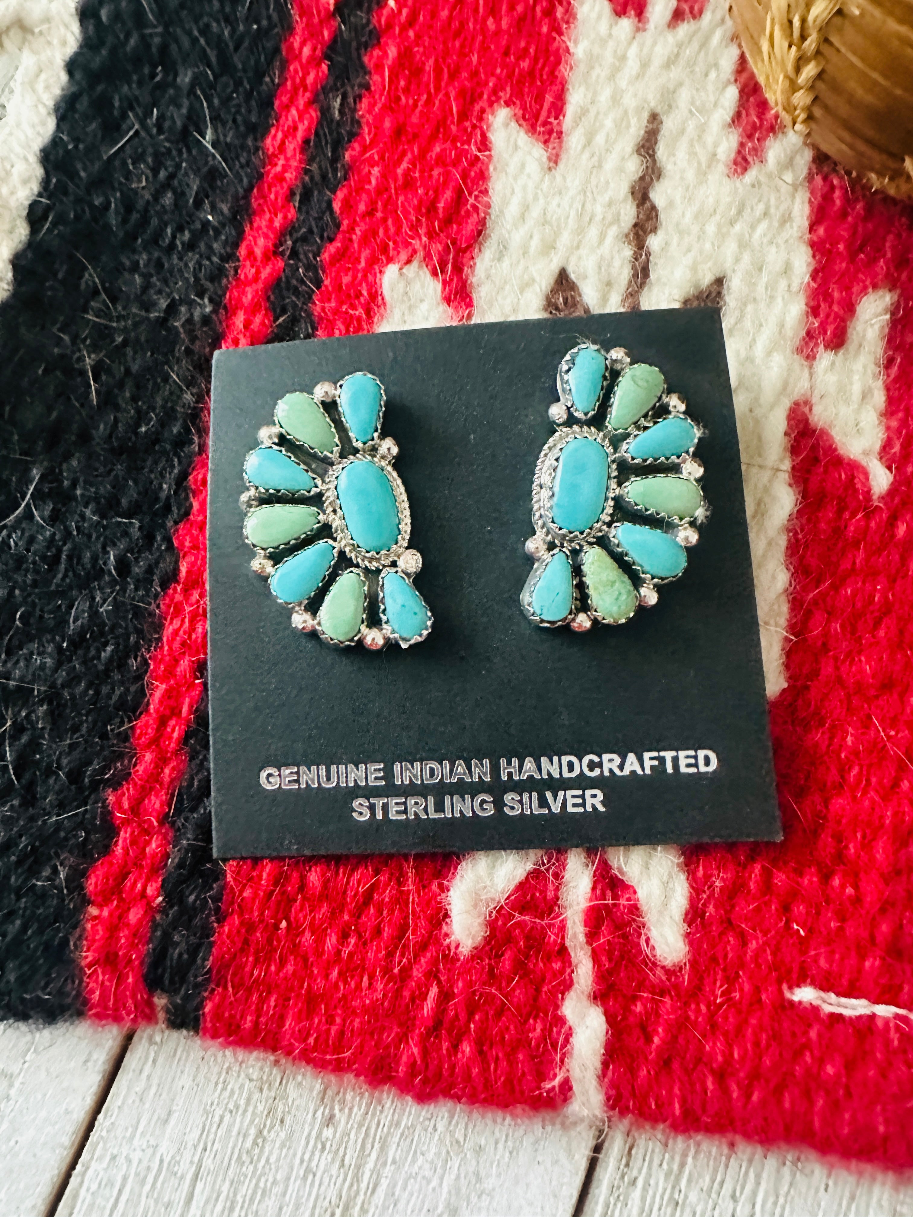 Navajo Sterling Silver & Turquoise Cluster Post Earrings