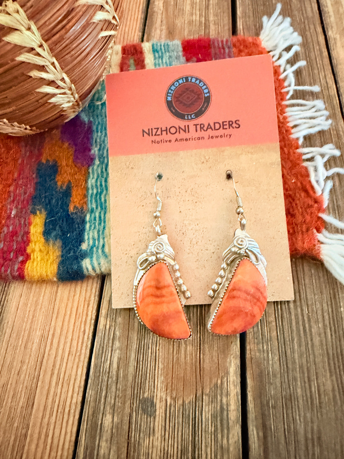 Handcrafted Old Pawn Orange Spiny Oyster & Sterling Silver Dangle Earrings