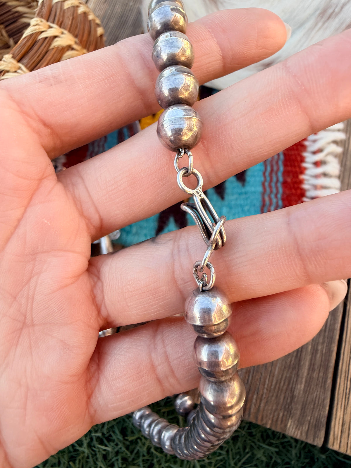 Old Pawn Handcrafted Turquoise, Coral & Sterling Silver Beaded Squash Blossom Necklace by Juan T. Singer