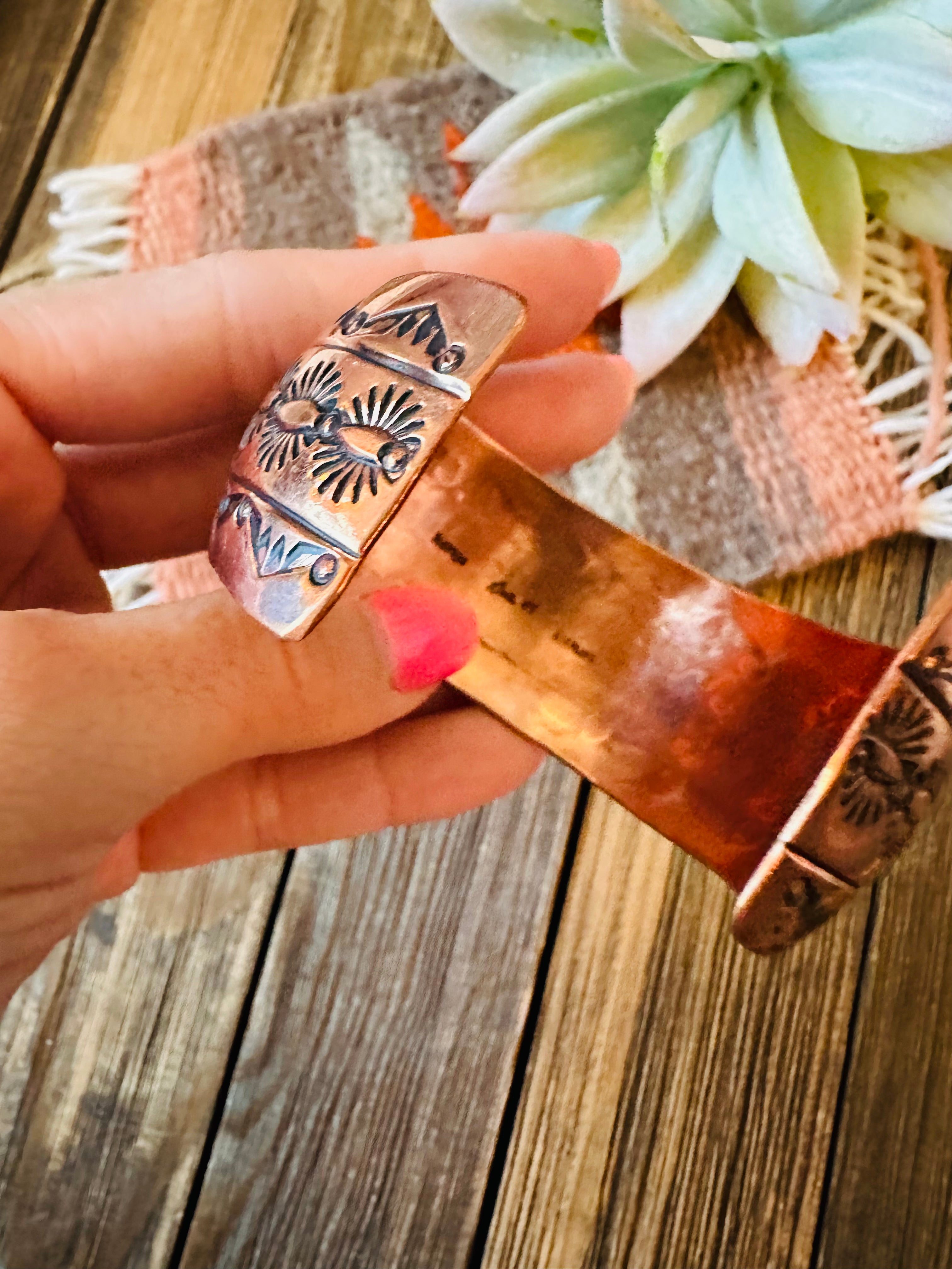 Navajo Copper and Sterling Silver Cuff Bracelet Signed