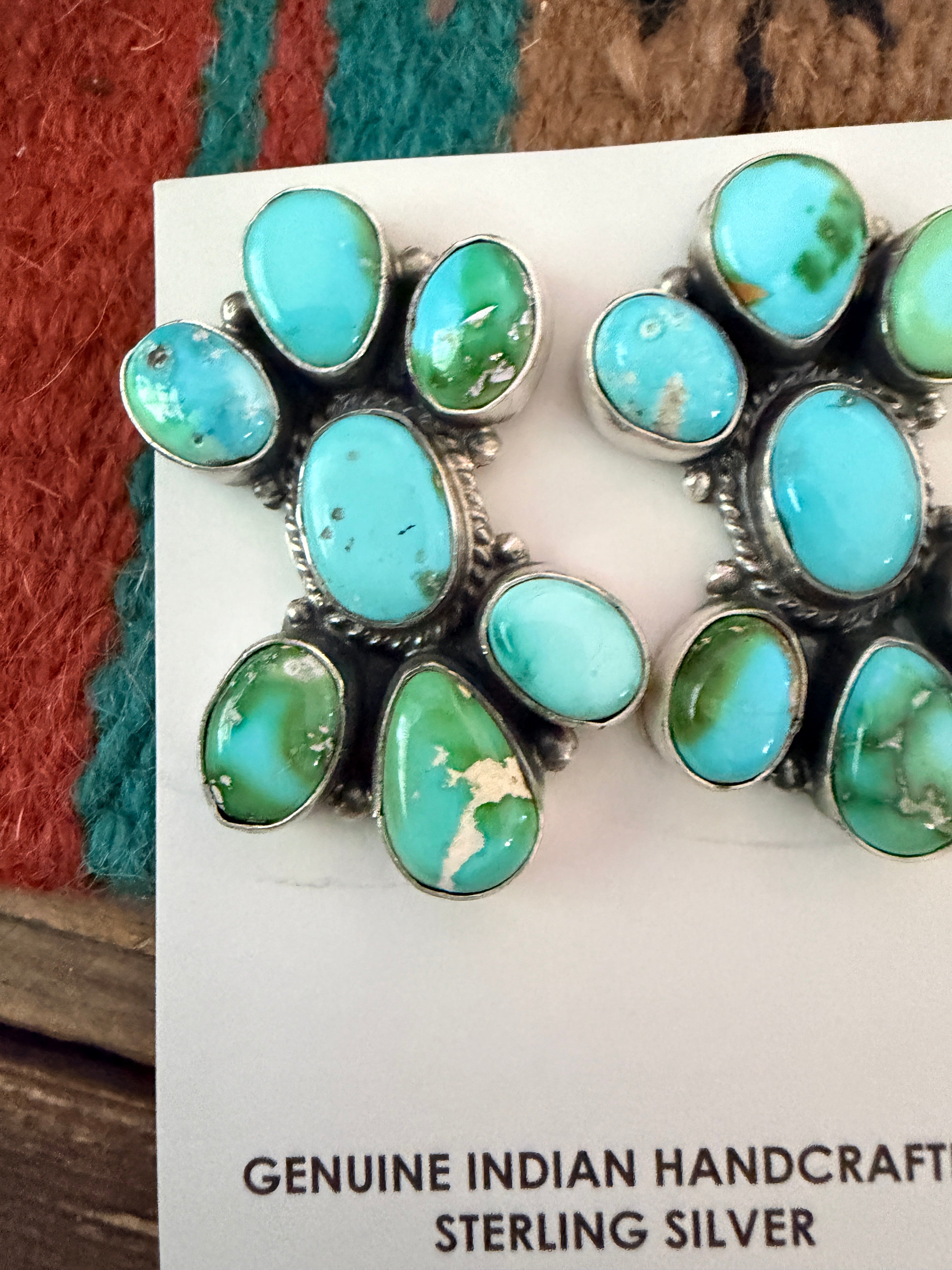 Handcrafted Sonoran Mountain Turquoise & Sterling Silver Cluster Post Earrings