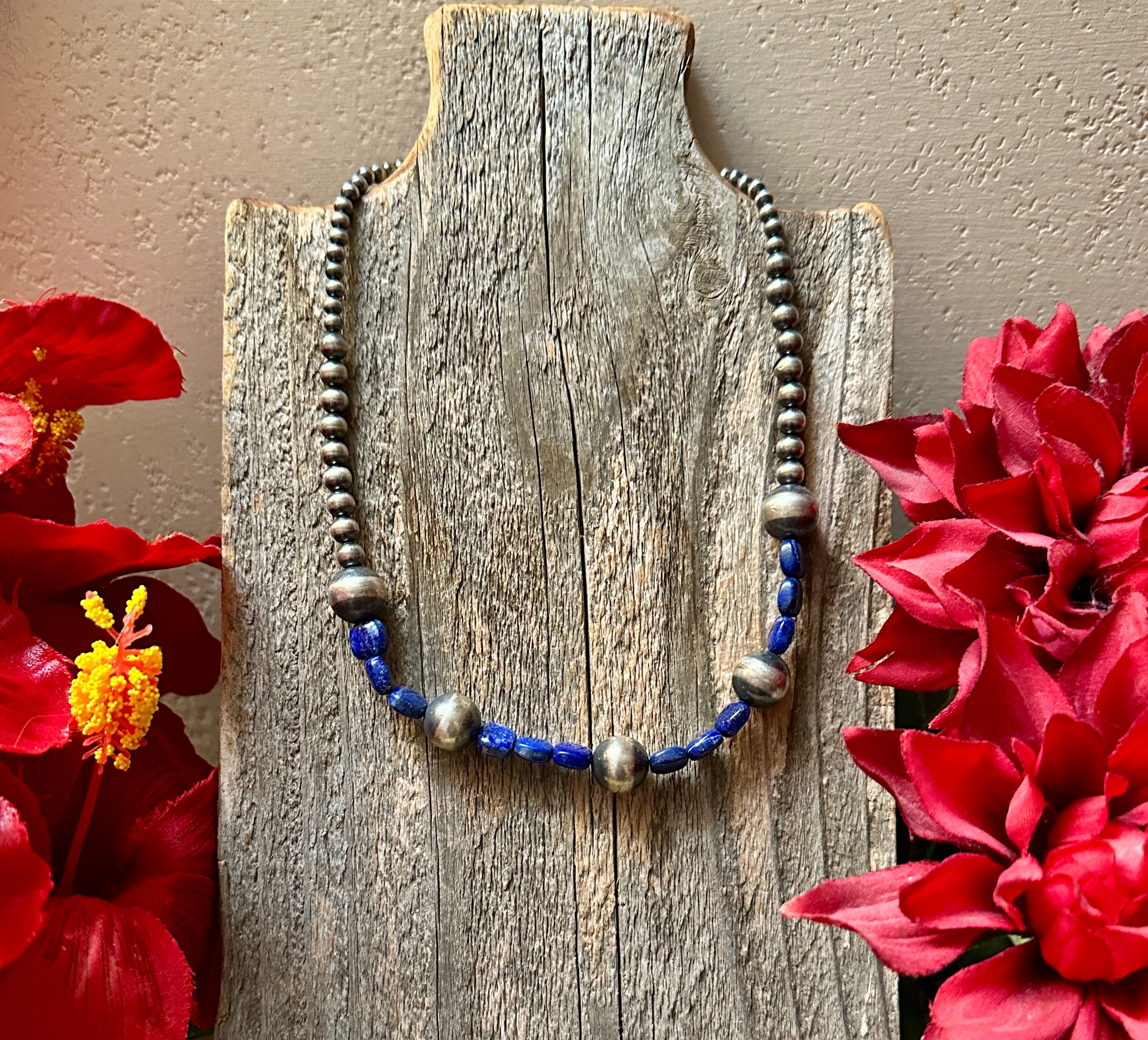 Handmade Lapis & Sterling Silver Beaded Necklace