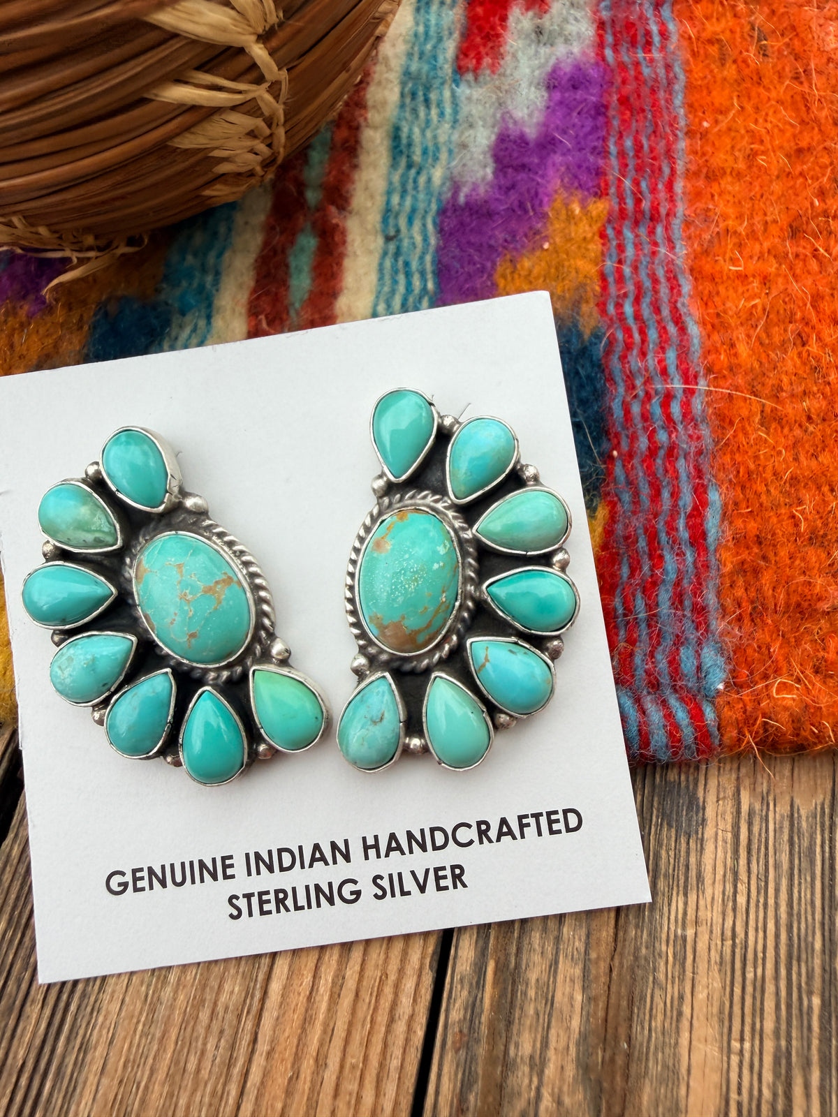 Handcrafted Turquoise & Sterling Silver Cluster Post Earrings by Marcella James