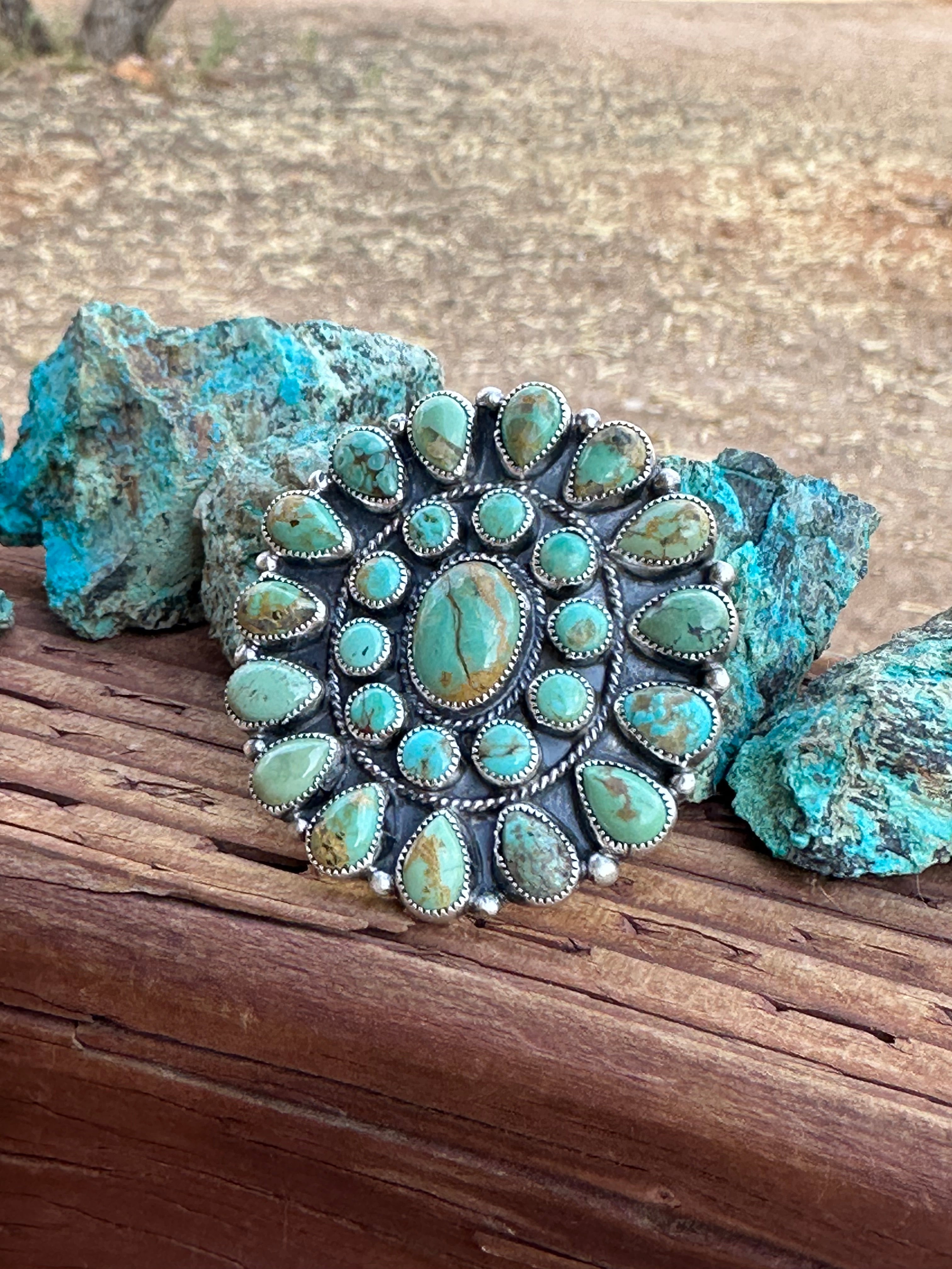 Navajo Royston Turquoise & Sterling Silver Adjustable Cluster Ring