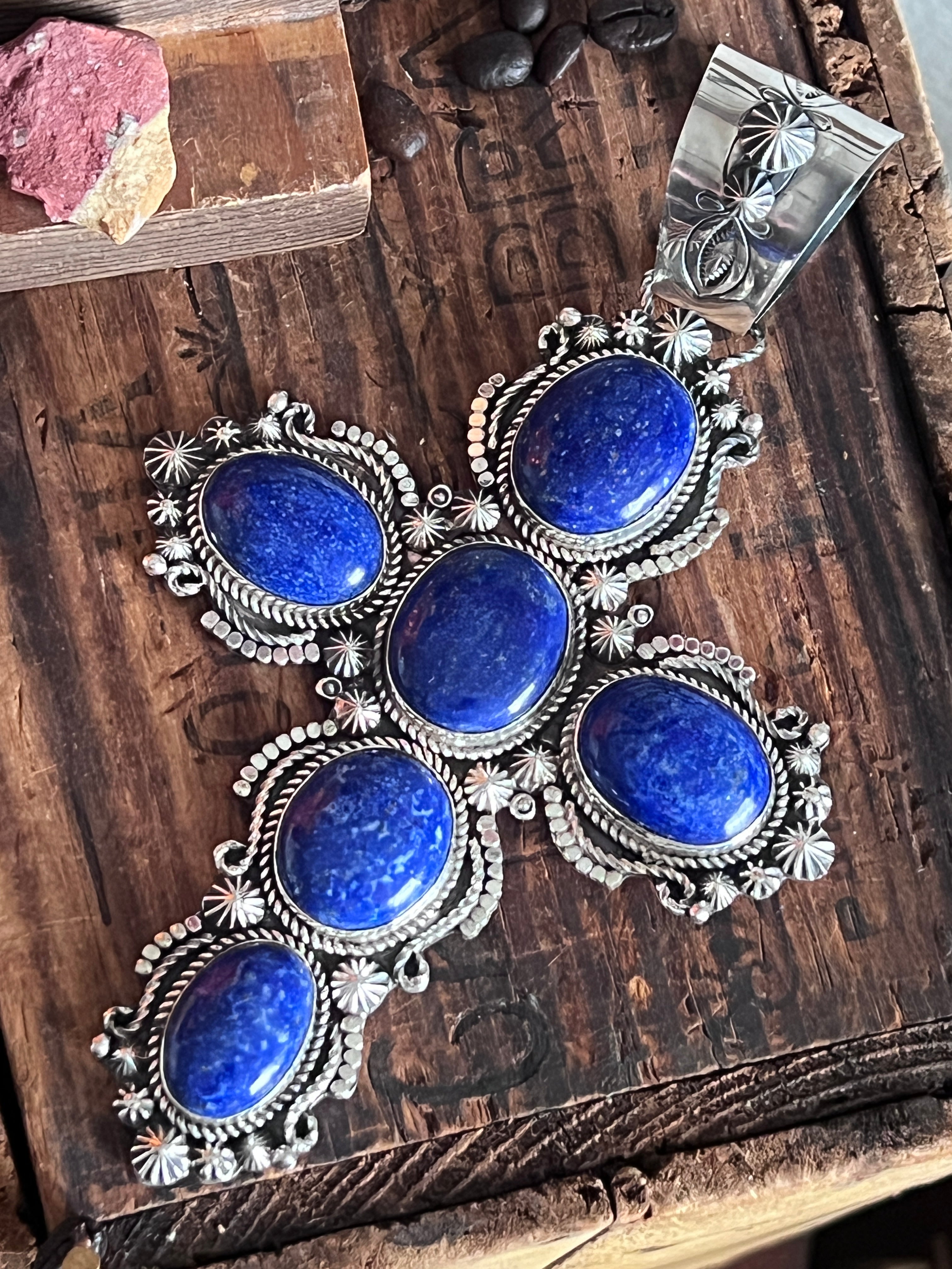 Epic Sterling Silver and Lapis Lazuli Cross Pendant by Rosella Paxson