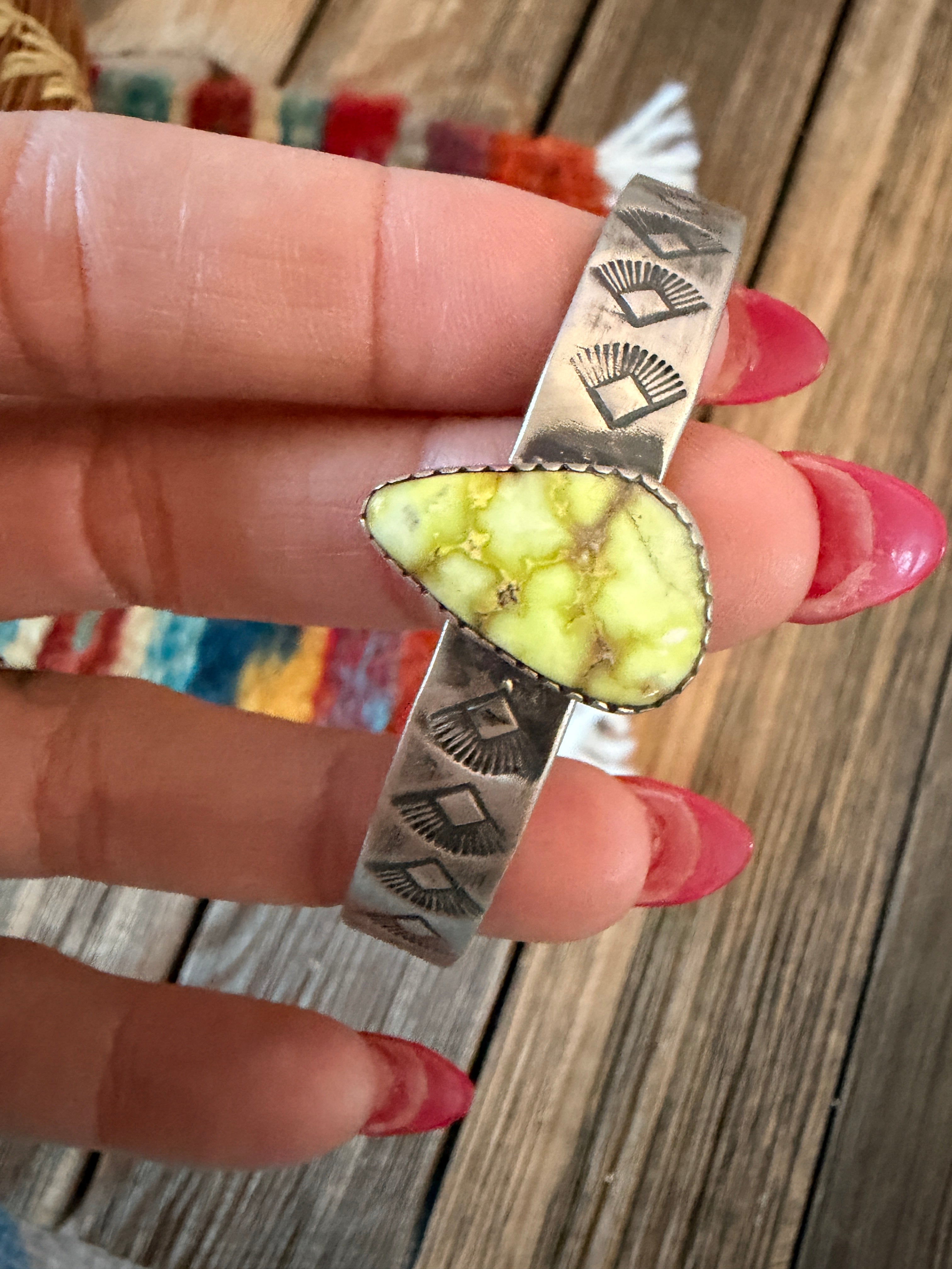 Handmade Sterling Silver and Palomino Turquoise Cuff Bracelet "Signed Nizhoni"