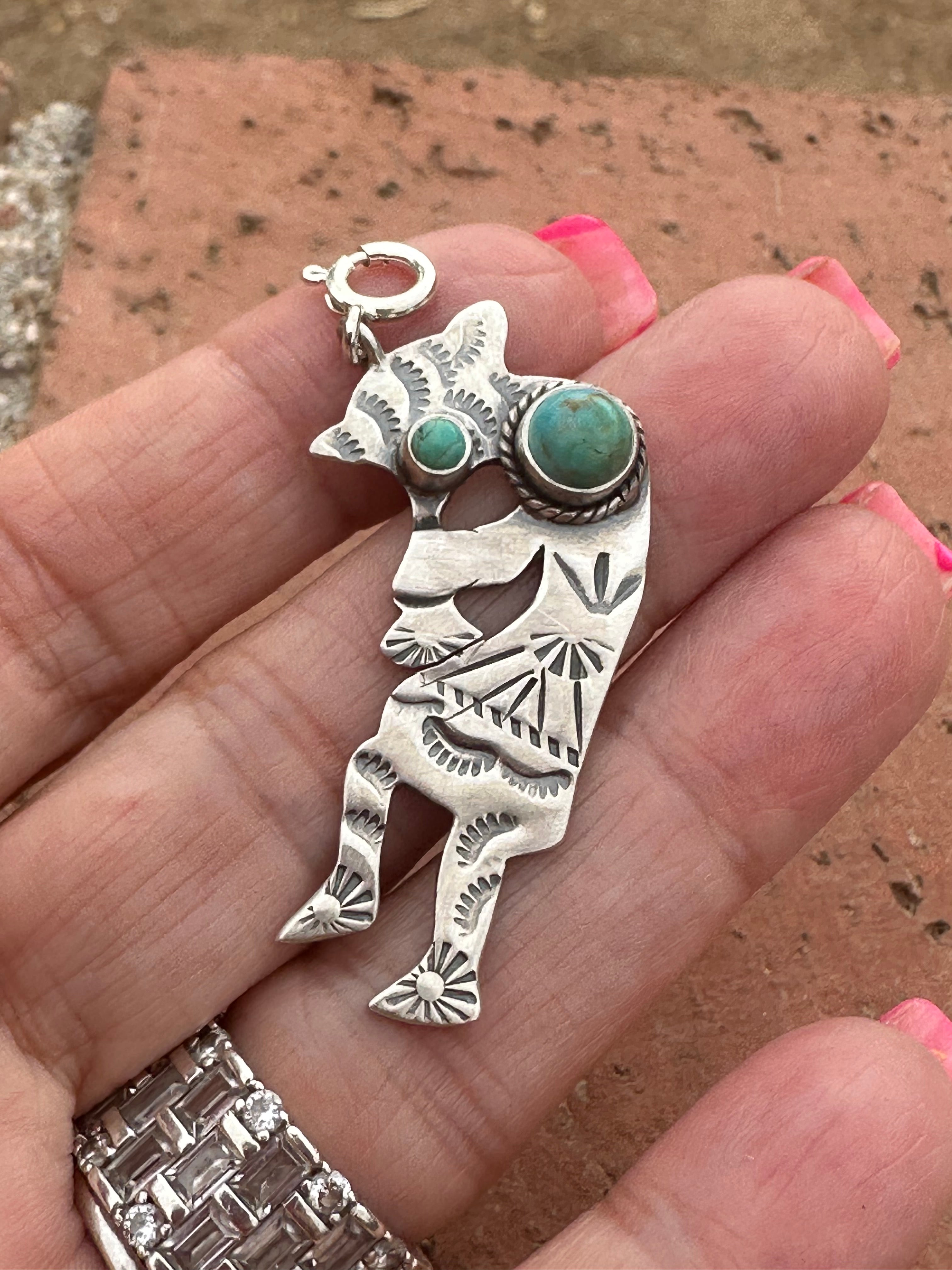 Sterling Silver and Two Stone Turquoise Kachina Charm