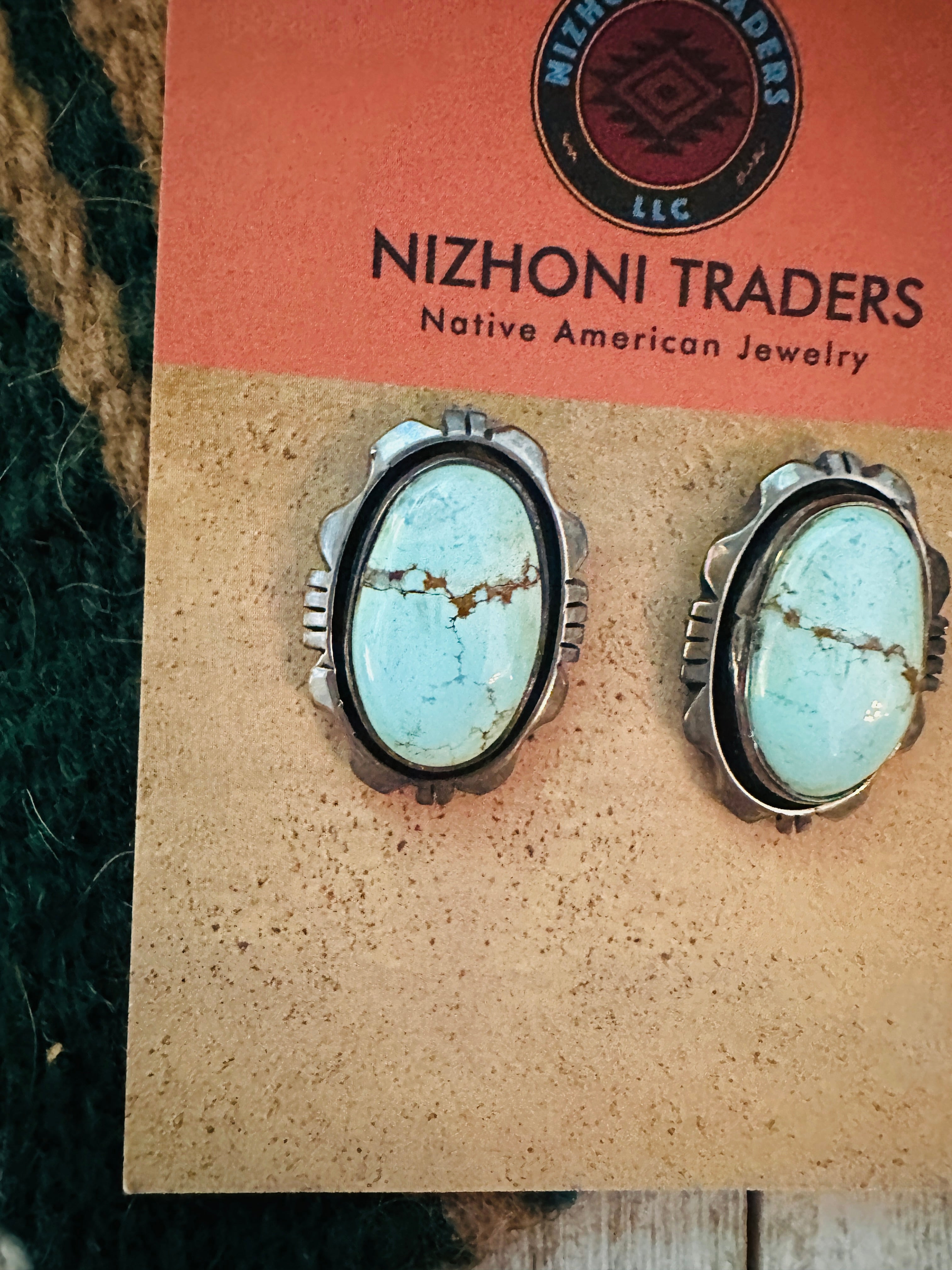 Navajo Golden Hills Turquoise & Sterling Silver Post Earrings