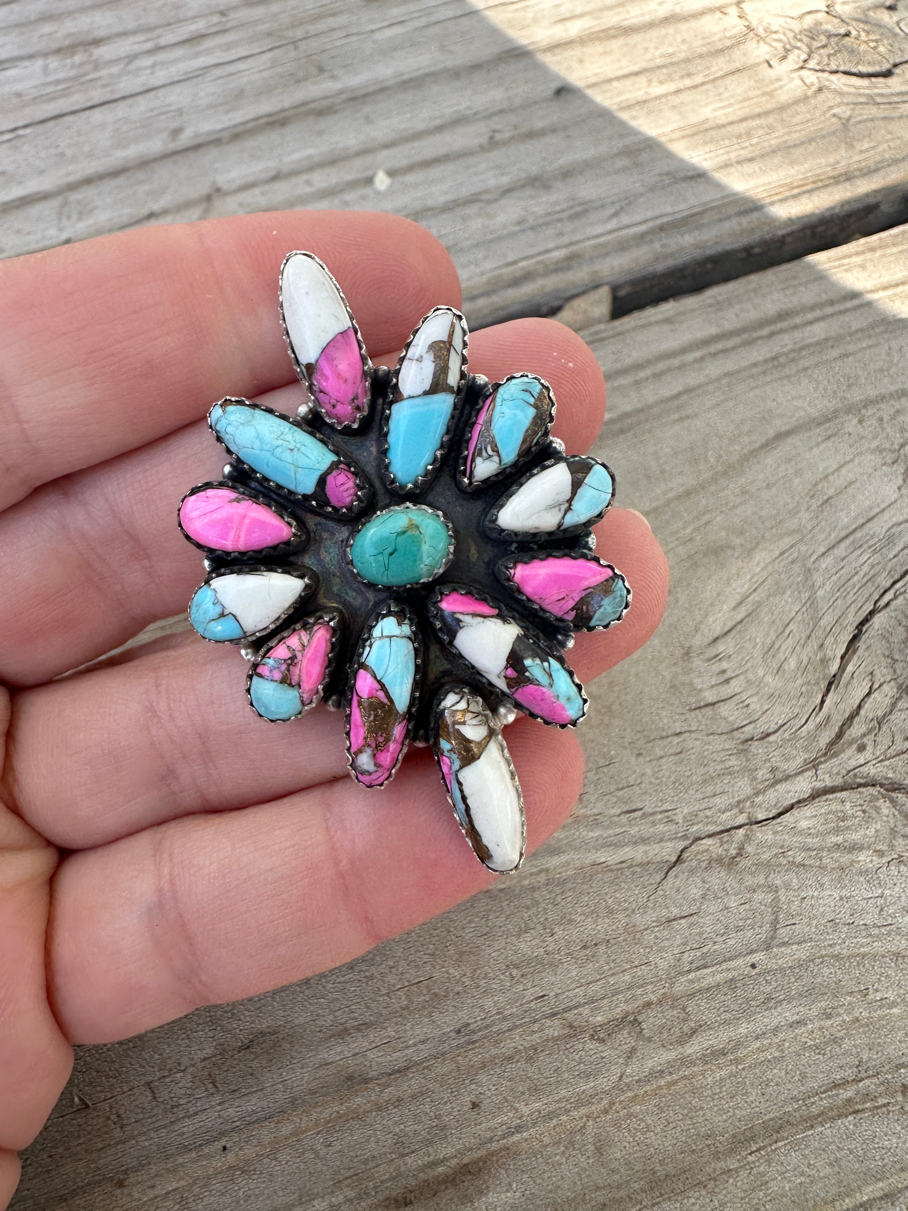 Handmade Cotton Candy Sterling Adjustable Cluster Ring