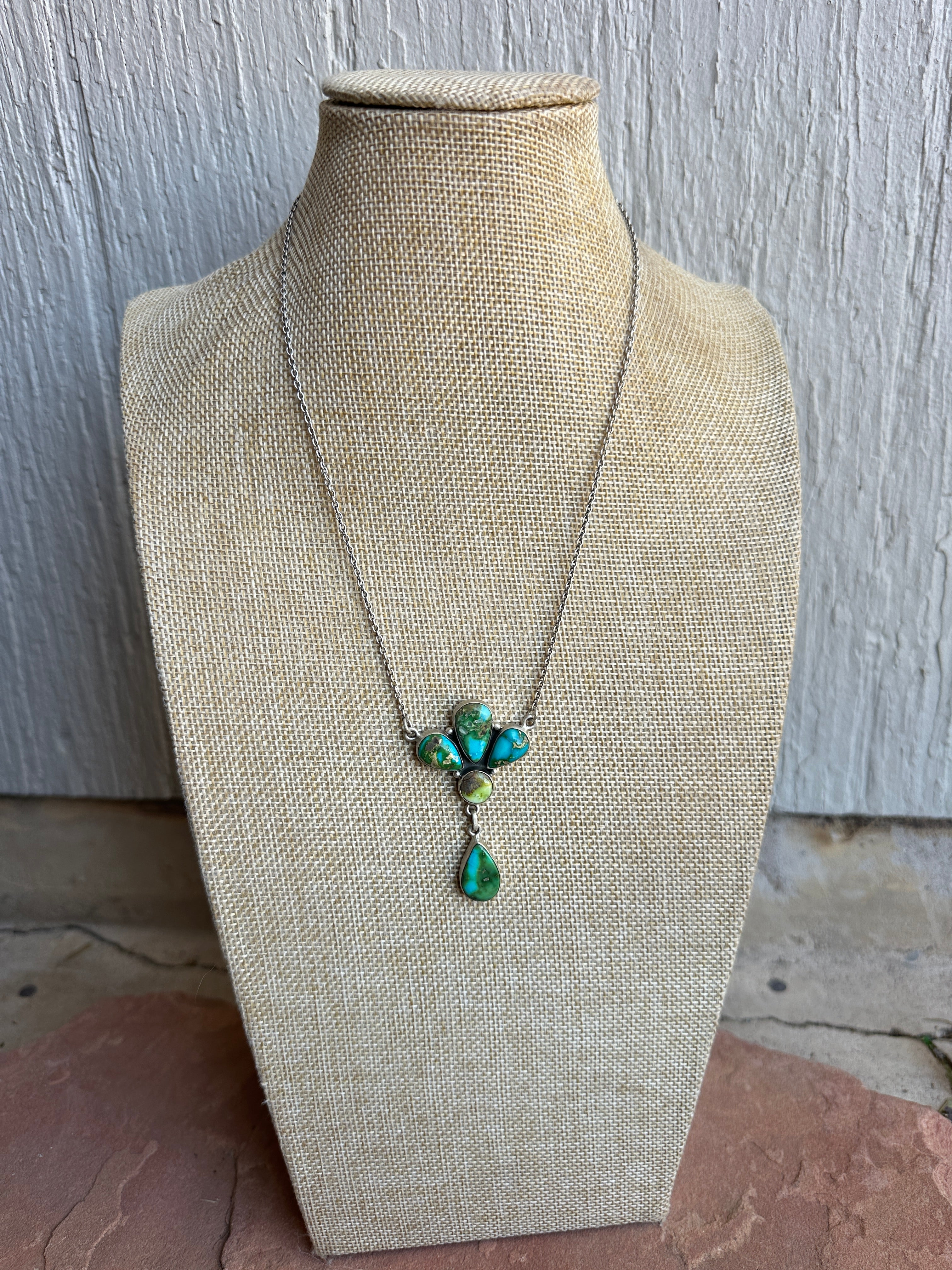 Beautiful Handmade Sterling Silver & Sonoran Mountain Turquoise & Palomino Turquoise Drop Necklace