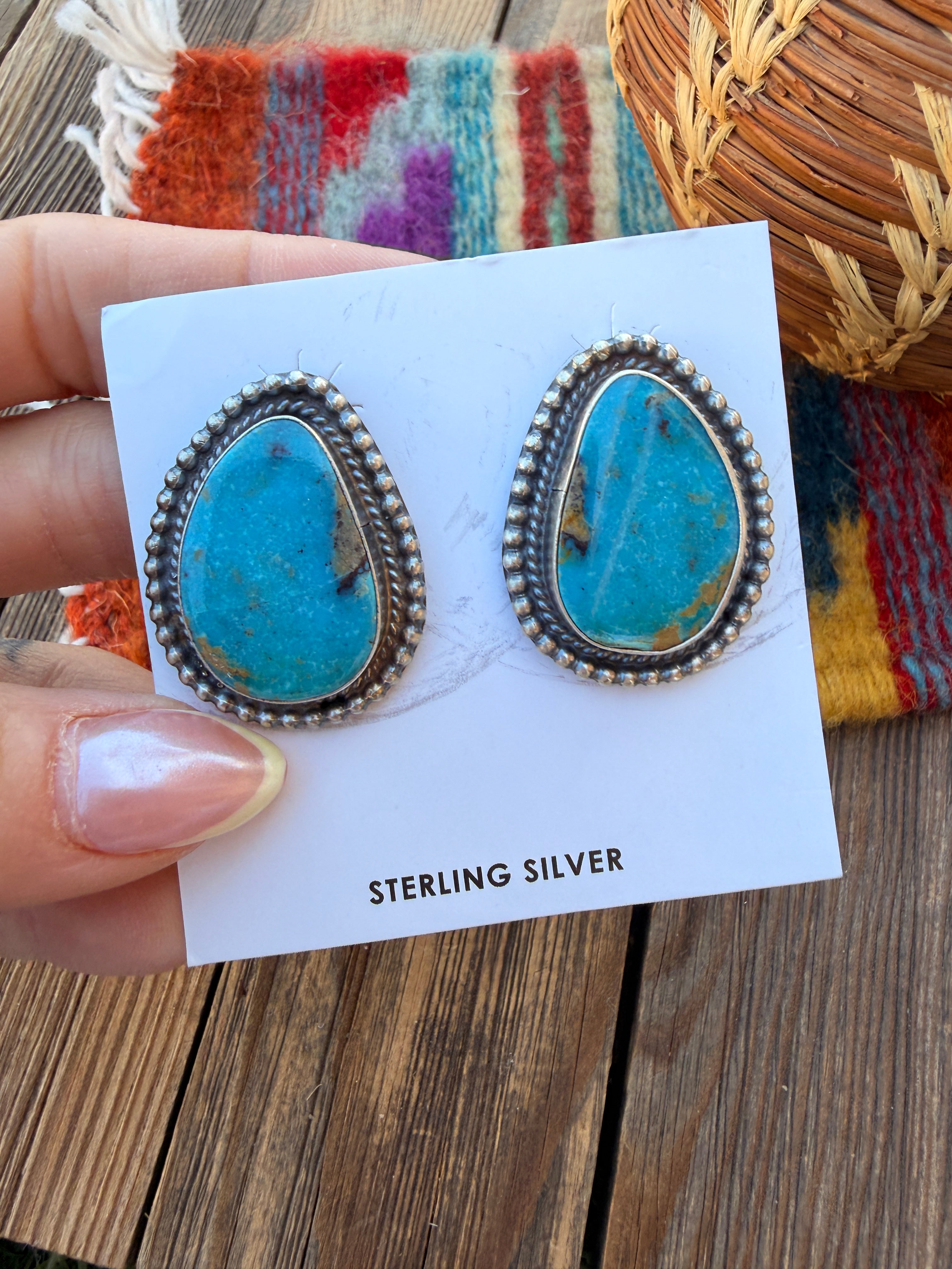 Handcrafted Turquoise & Sterling Silver Post Earrings