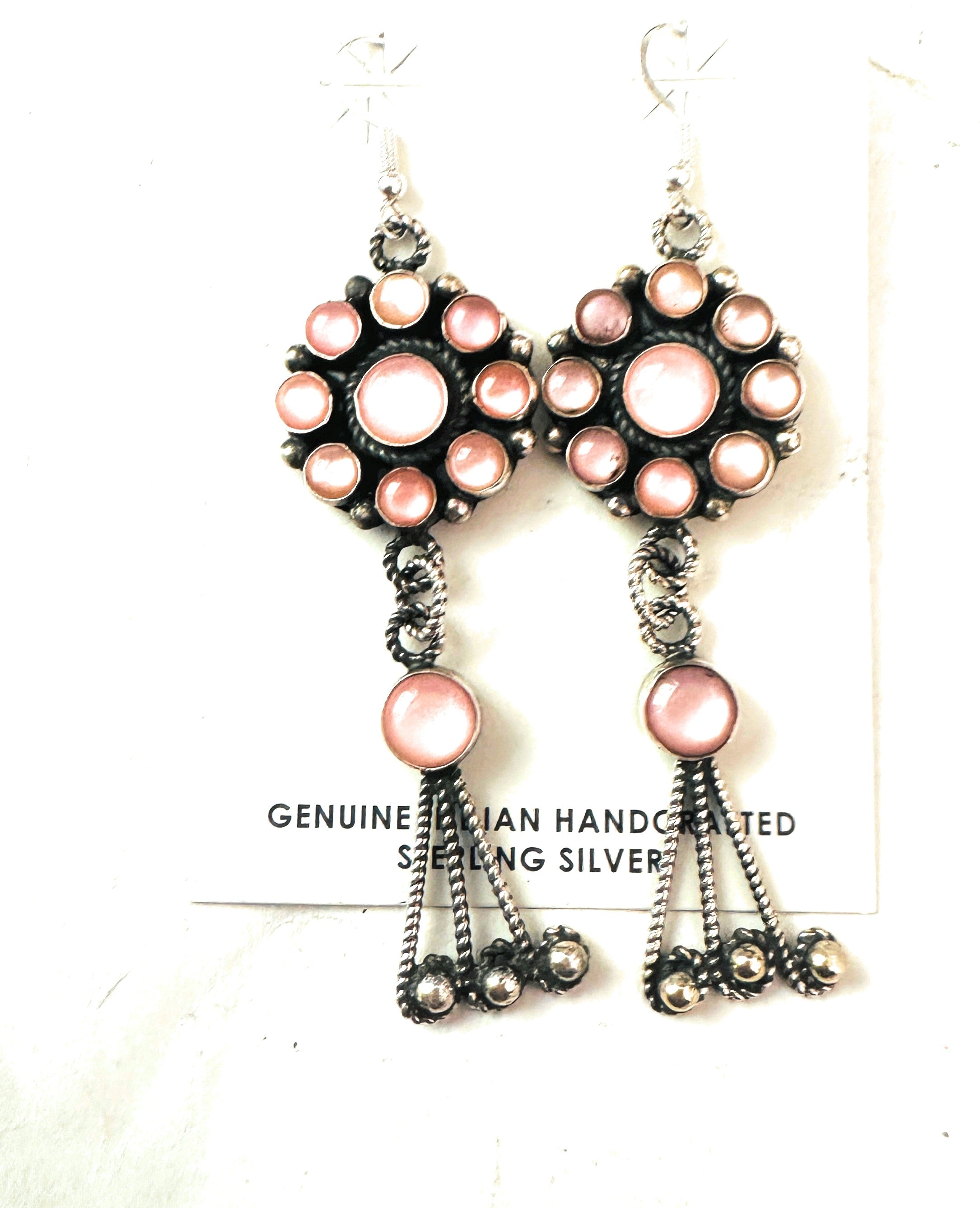 Navajo Mother of Pearl & Sterling Silver Dangle Earrings