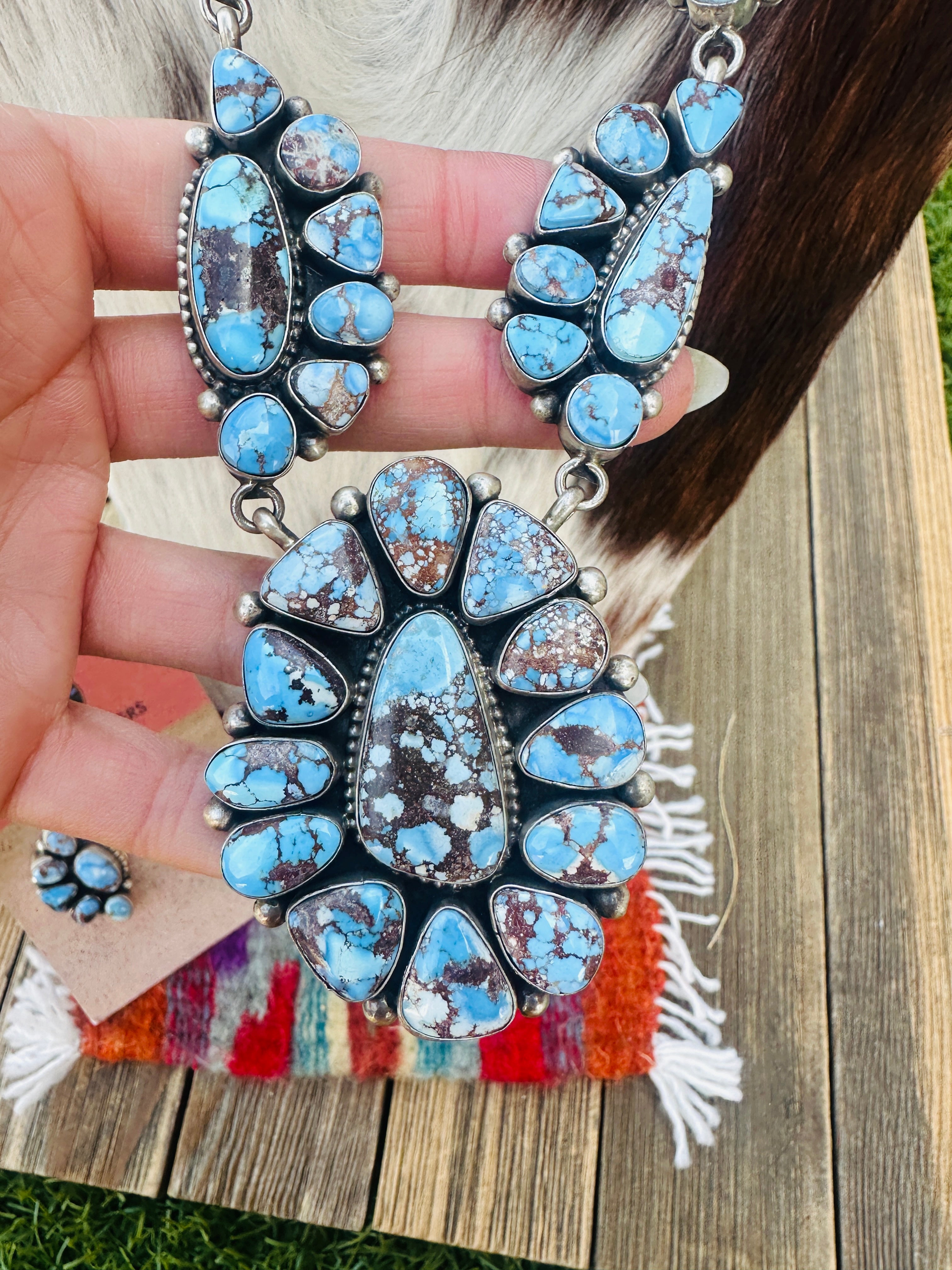 Handcrafted Golden Hills Turquoise & Sterling Silver Necklace and Earring Set