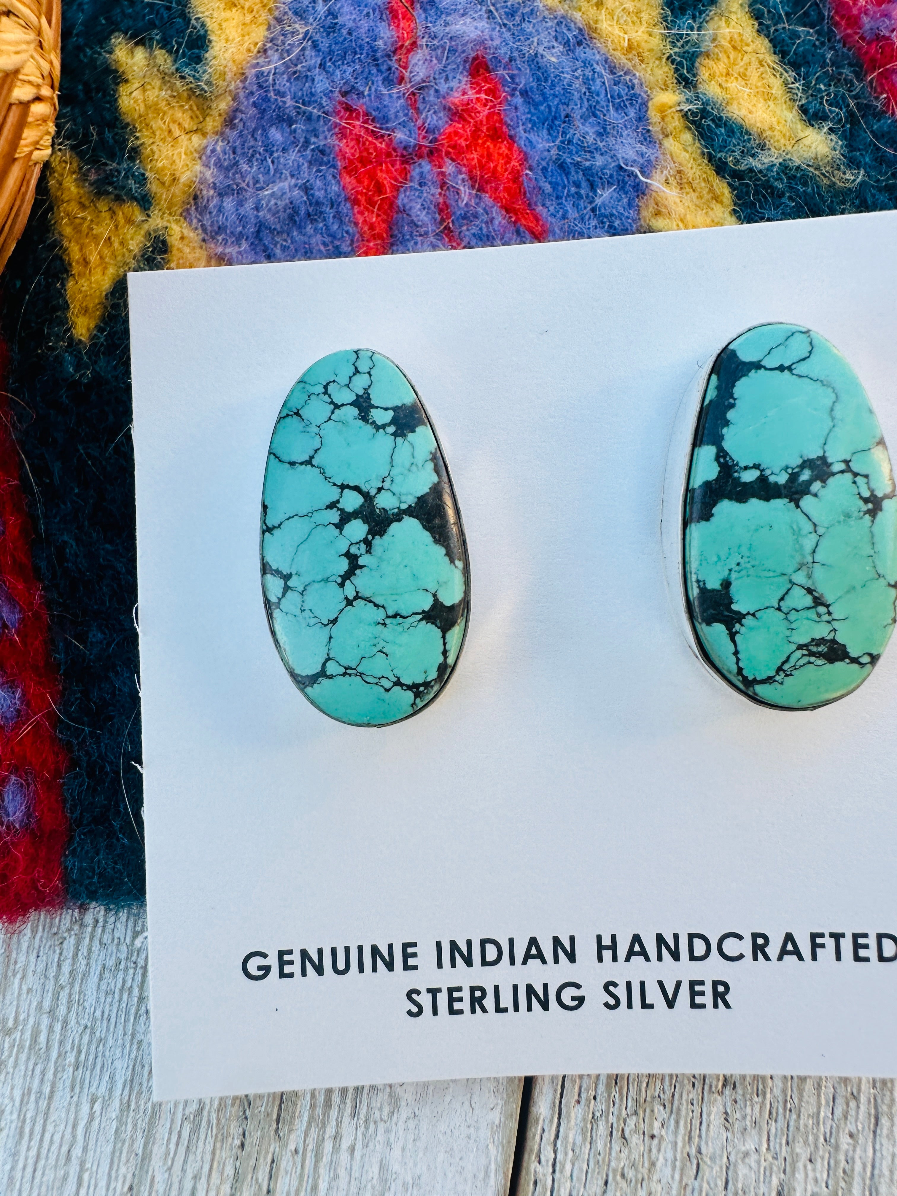 Handcrafted Kingman Web Turquoise & Sterling Silver Post Earrings