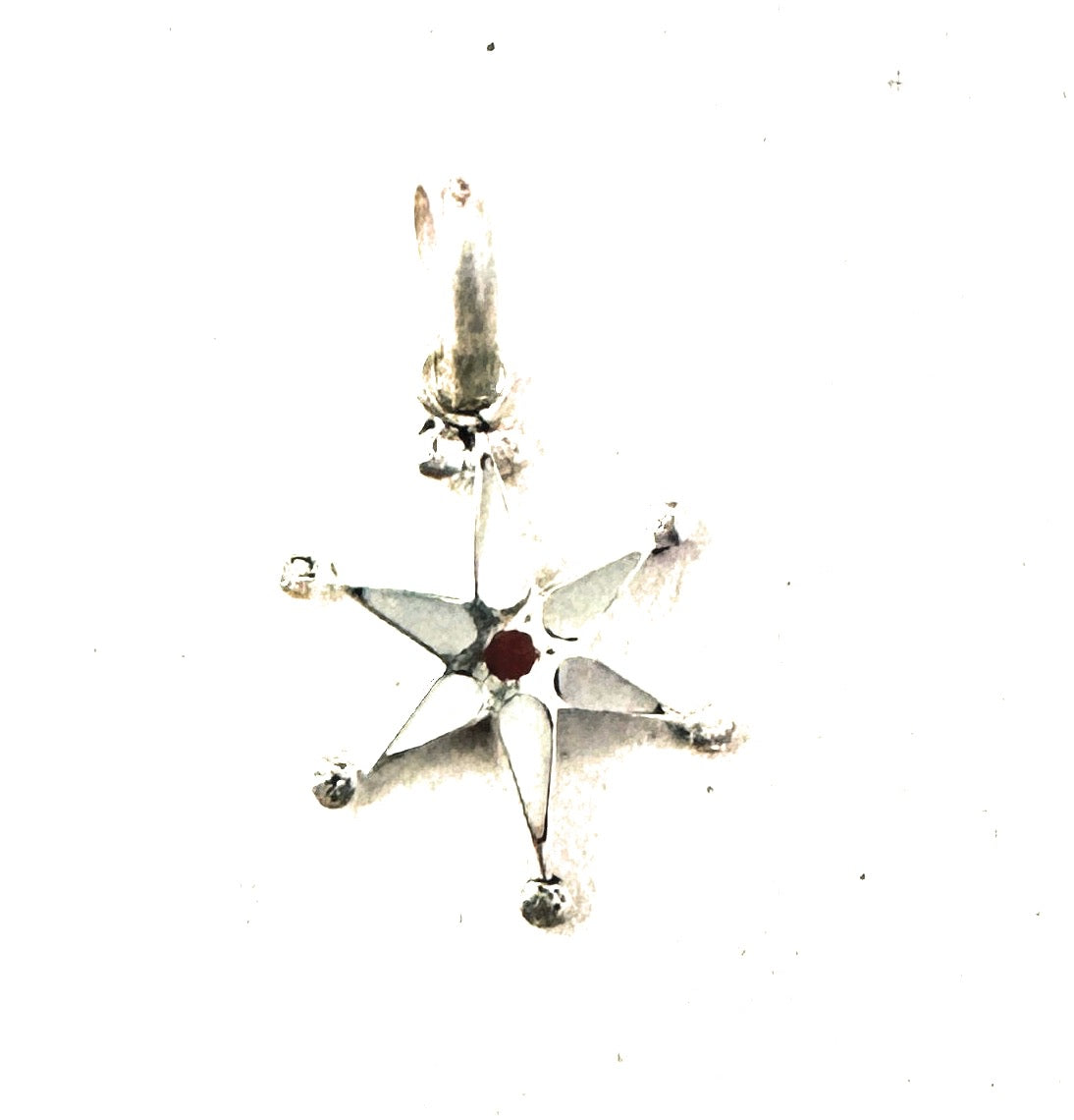 Zuni Sterling Silver, Mother of Pearl & Coral Mini Star Pendant Signed