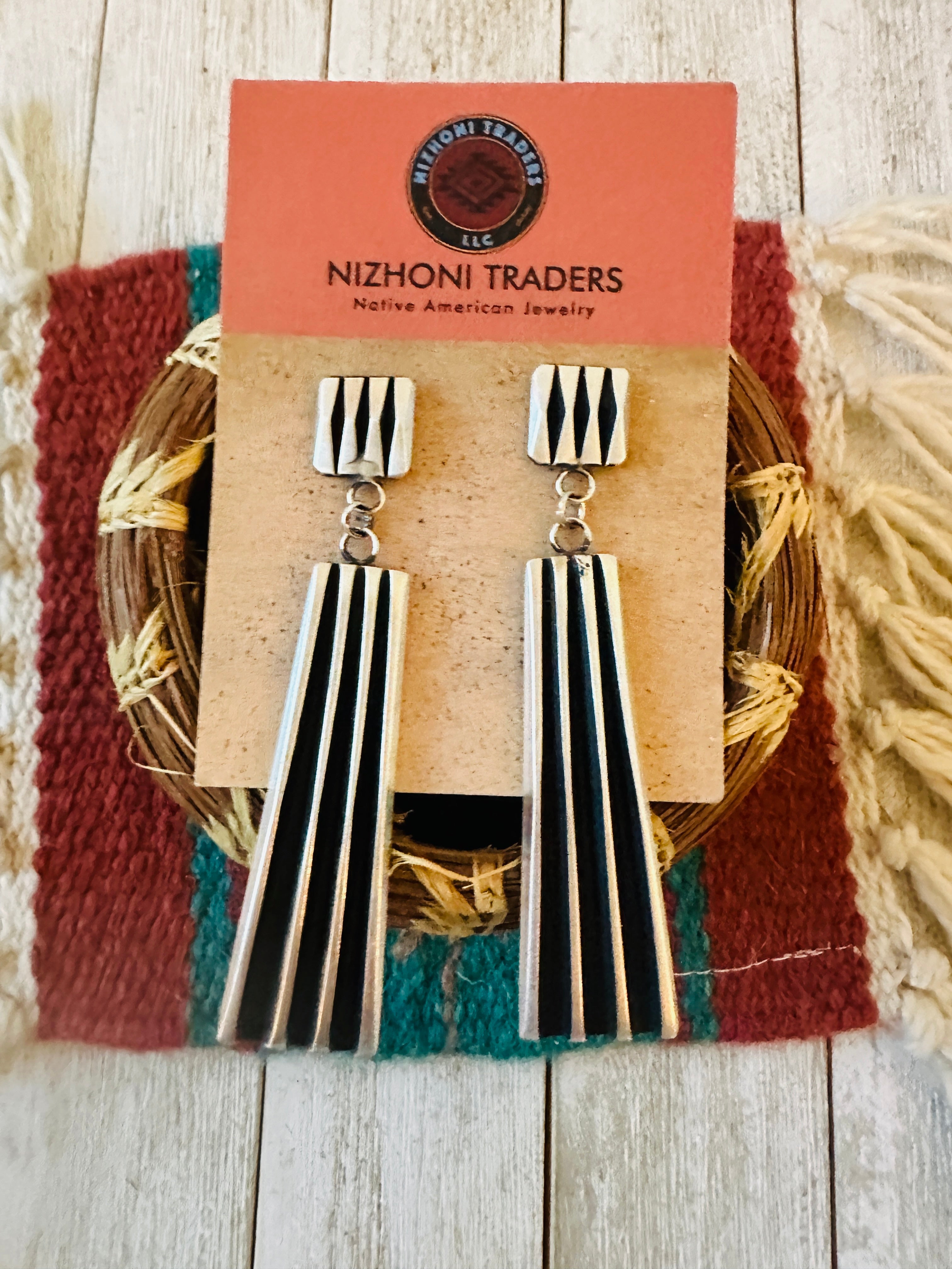 Handcrafted & Hand Stamped Leander Tahe Sterling Silver Dangle Earrings