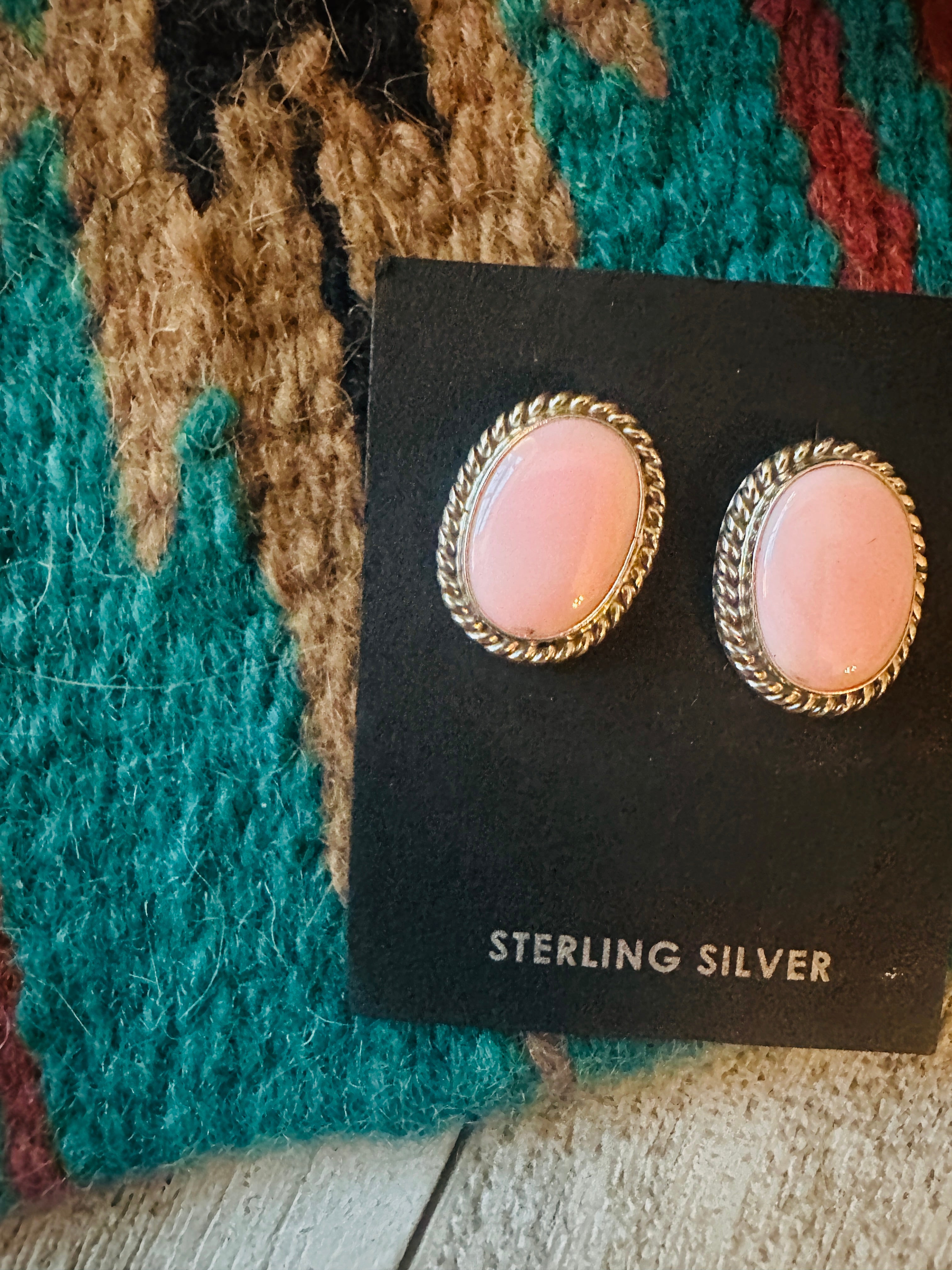 Navajo Sterling Silver & Queen Pink Conch Stud Earrings