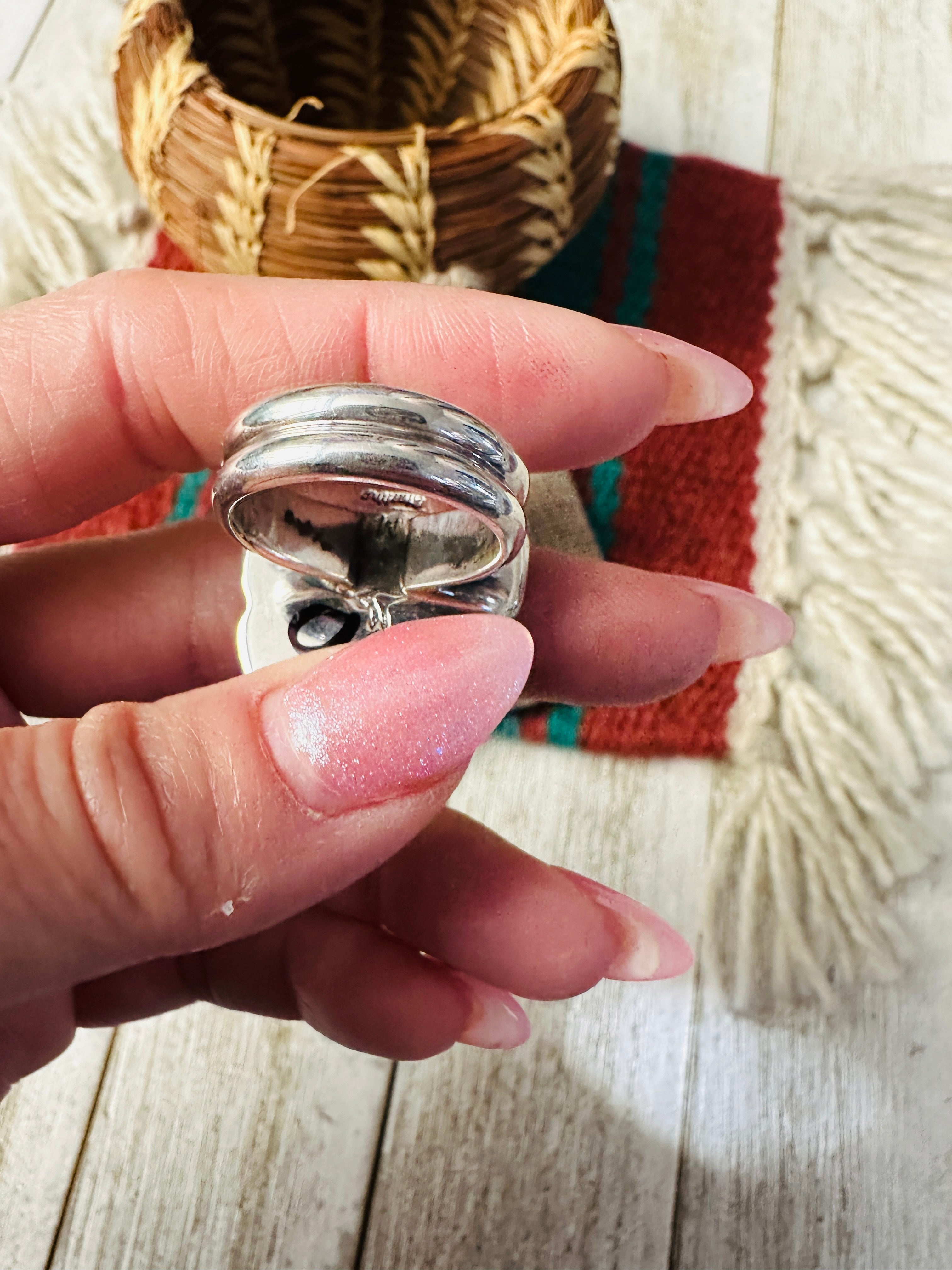 Handcrafted Carico Lake Turquoise & Sterling Silver Ring size 8