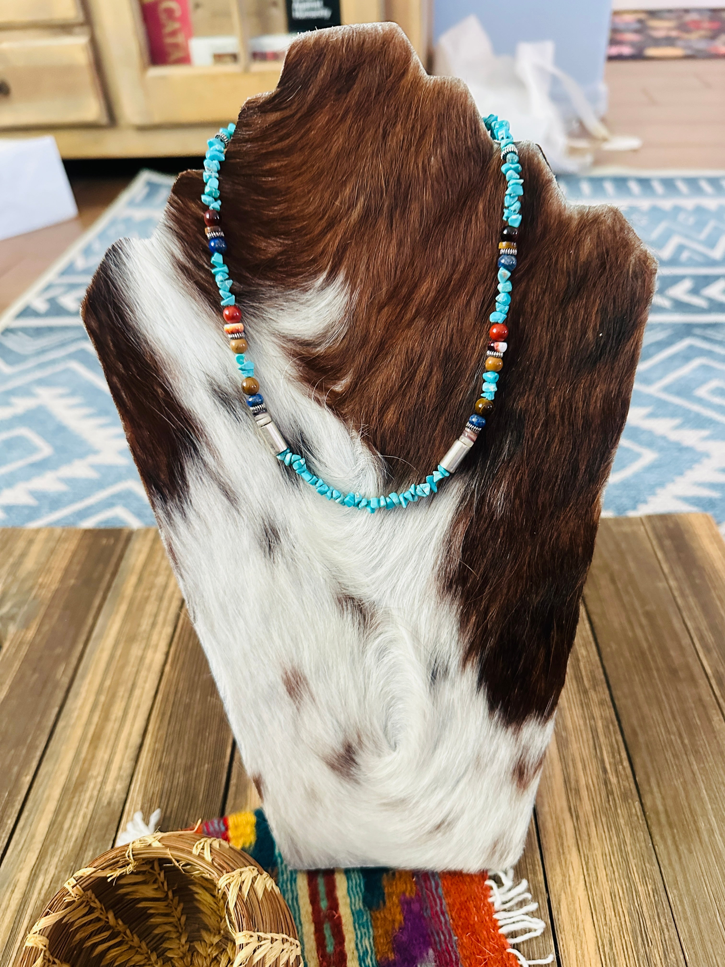 Handcrafted Multi Stone & Sterling Silver Beaded 18” Necklace by T & R Singer