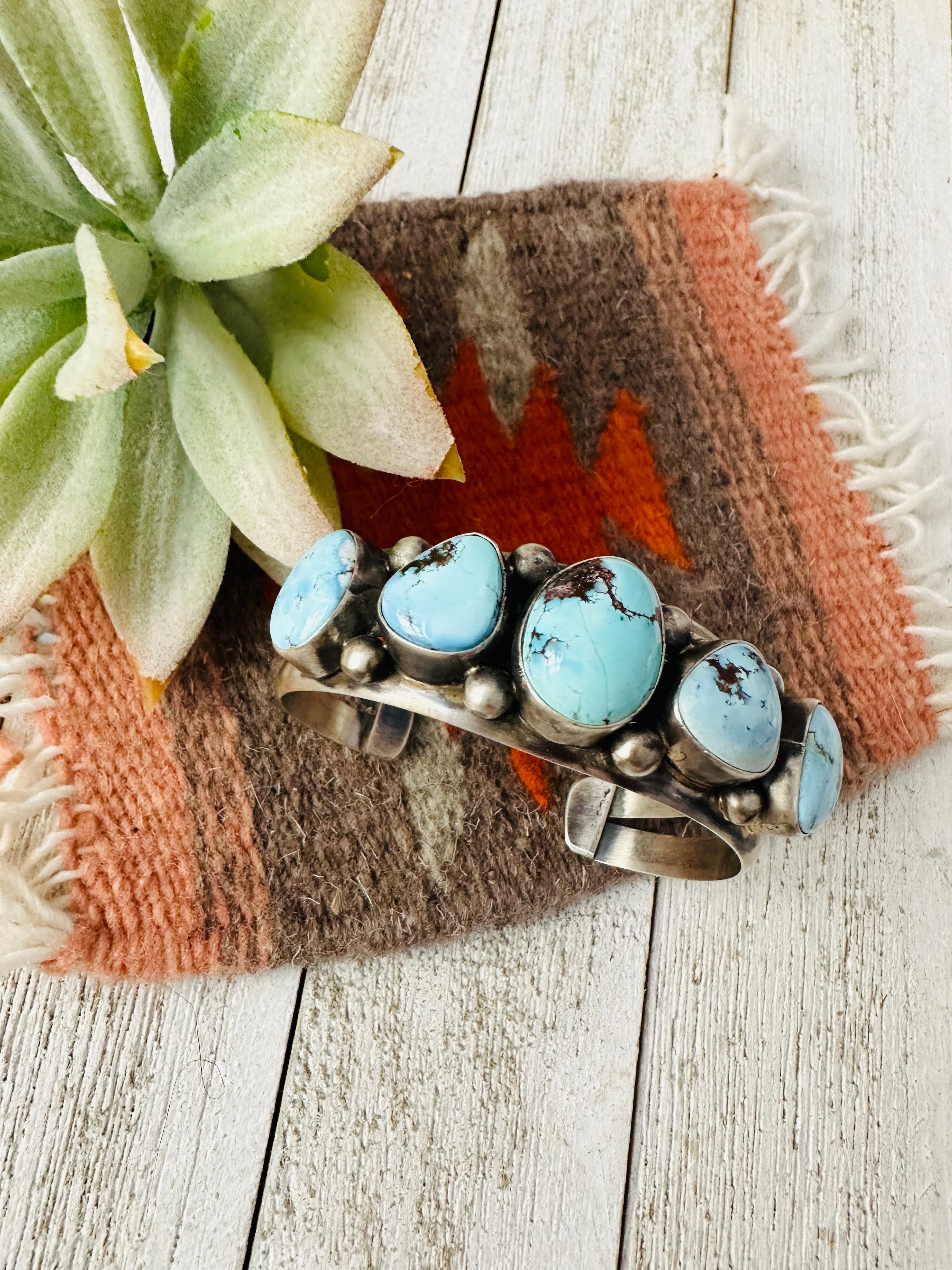 Navajo Golden Hills Turquoise & Sterling Silver Cuff Bracelet