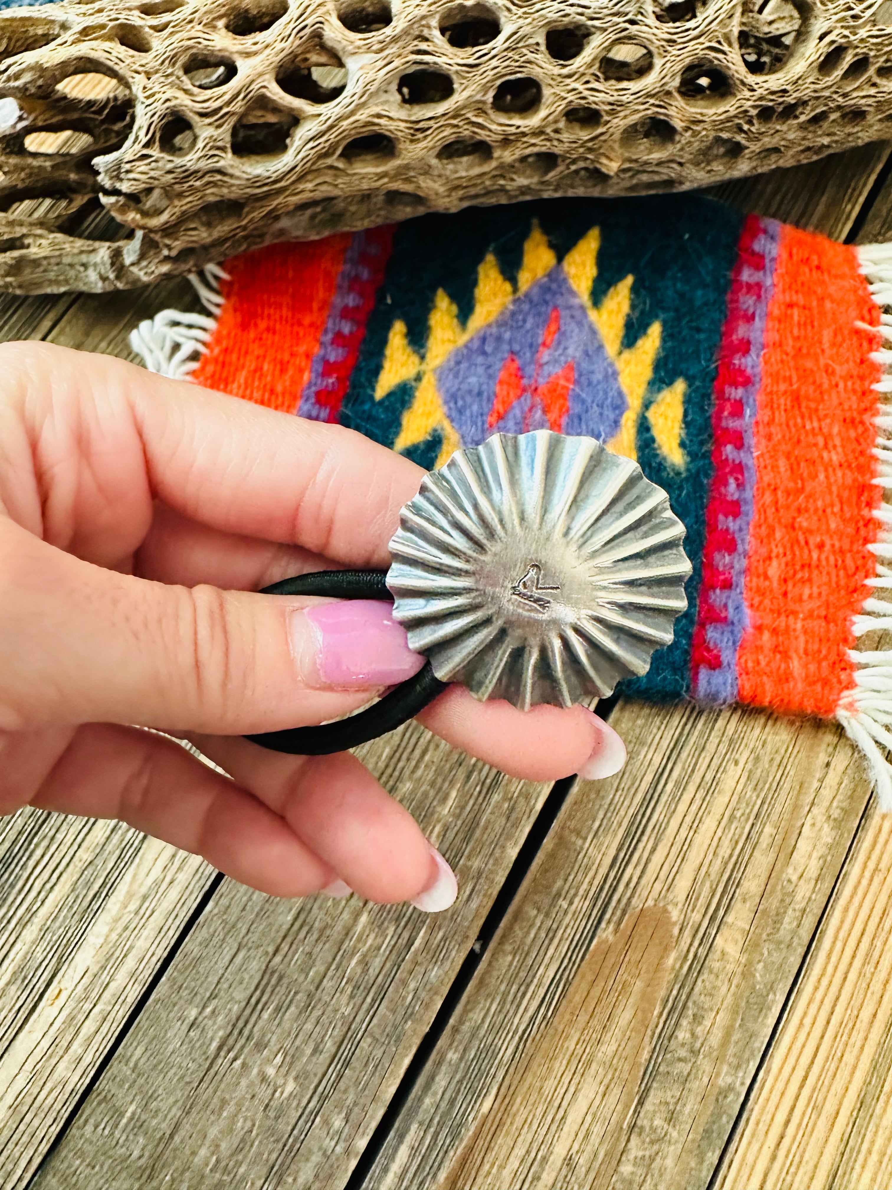 Navajo Sterling Silver Hand Stamped Horse Hair Tie