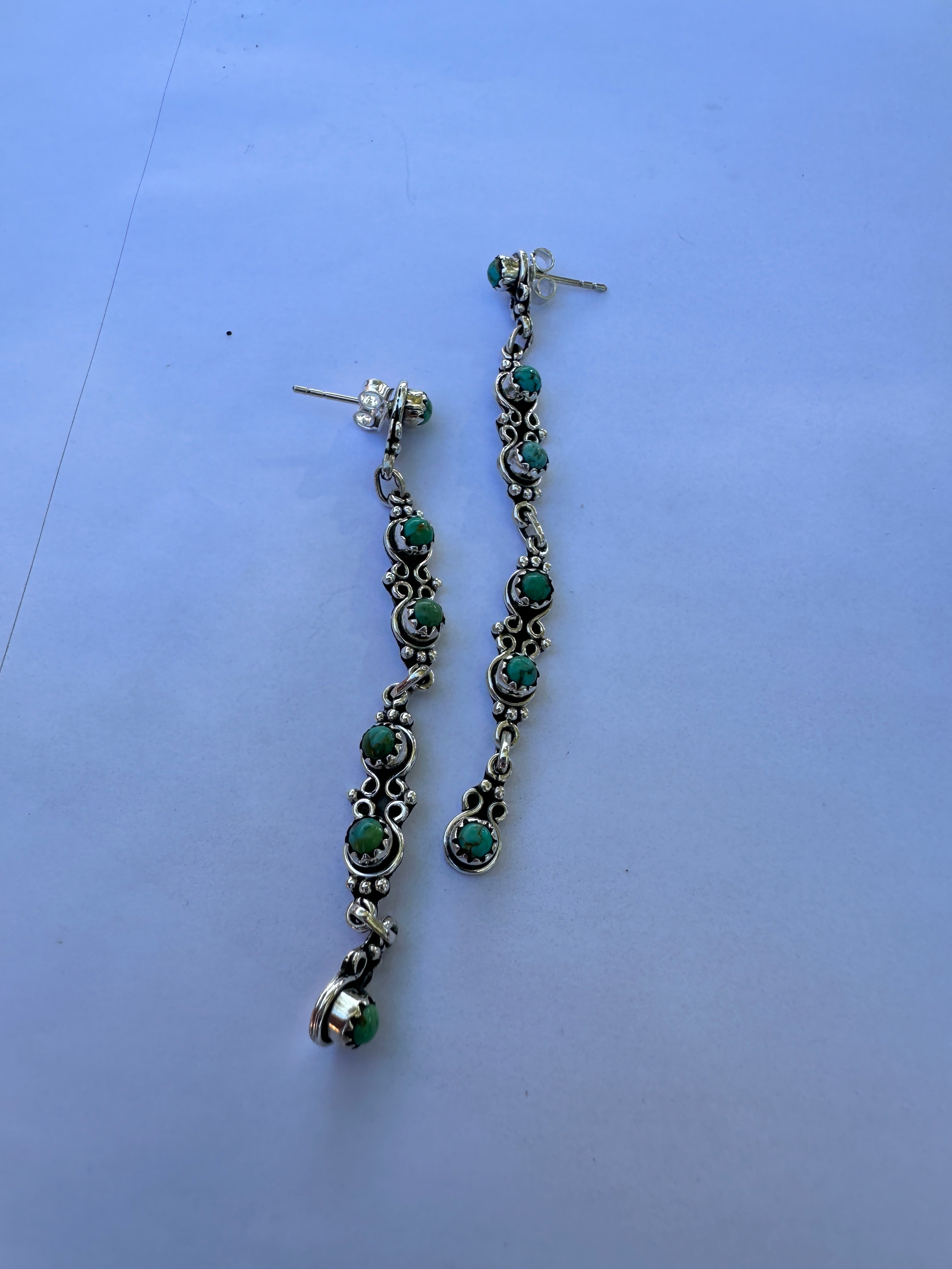 Handmade Turquoise & Sterling Silver Dangle 6 Stone Earrings