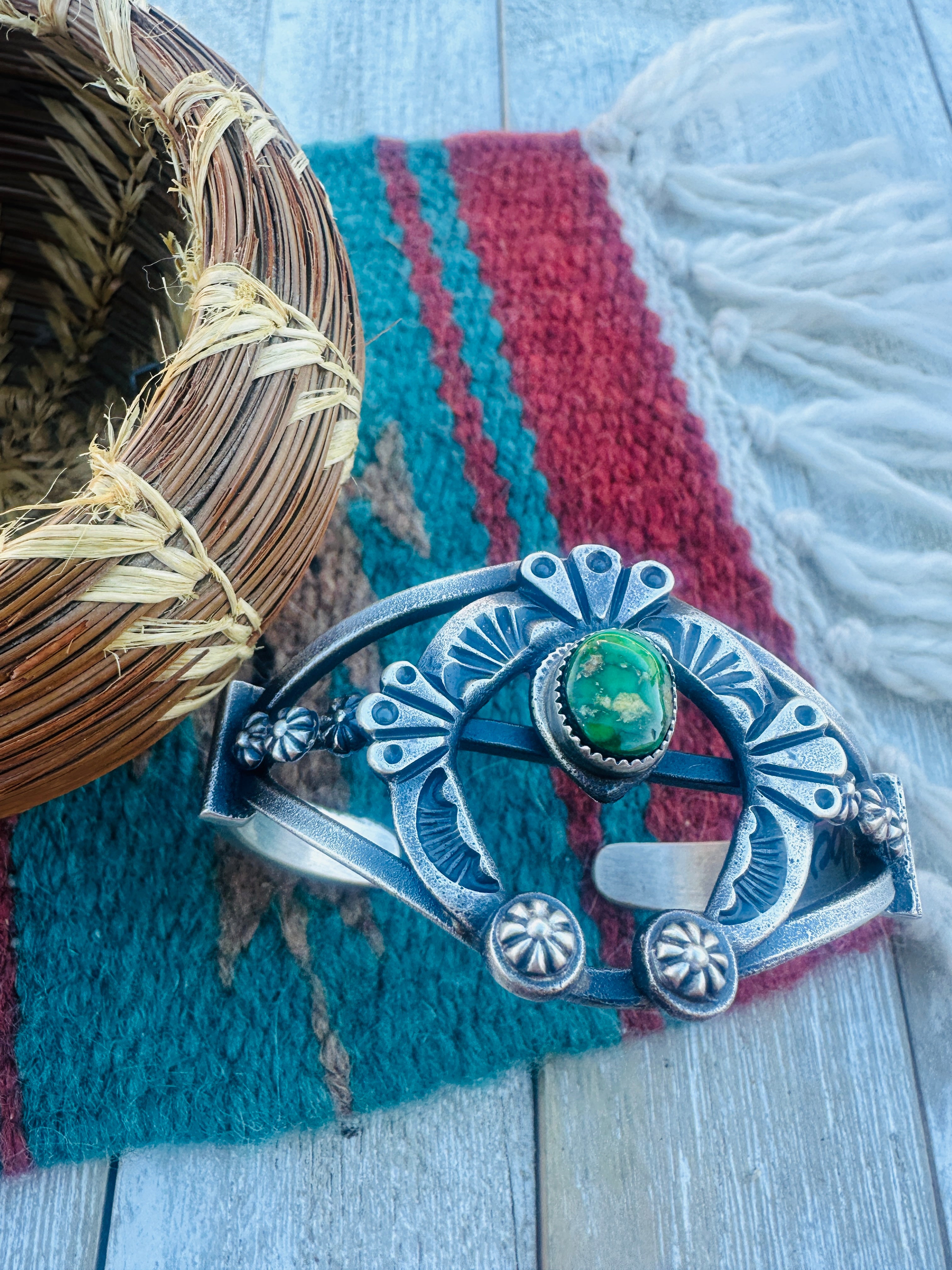 Handcrafted Sonoran Gold Turquoise & Sterling Silver Naja Cuff Bracelet by Kevin Billah