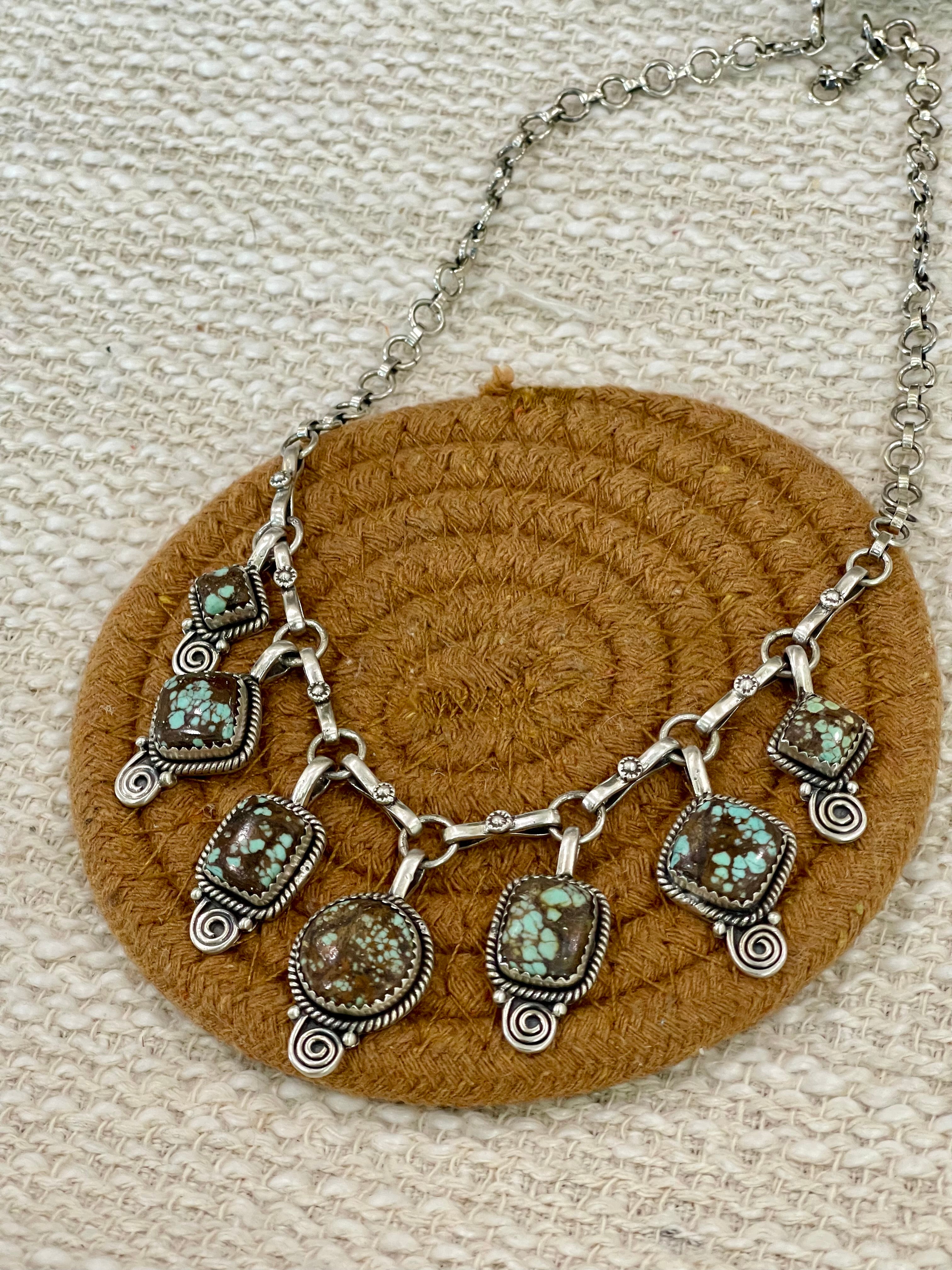 Handmade Sterling Silver Number 8 Turquoise Necklace with Signed Nizhoni