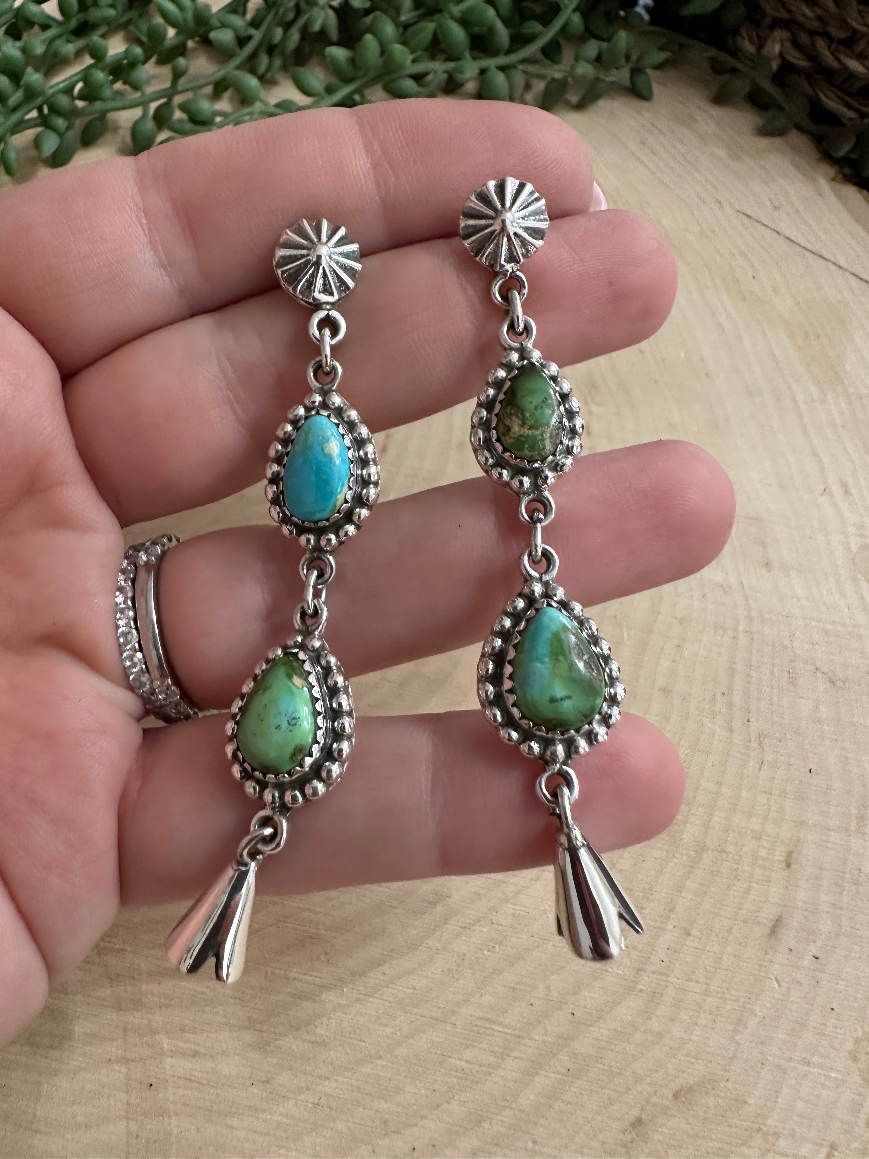 Handmade Sonoran Mountain Turquoise and Sterling Silver Dangle Earrings