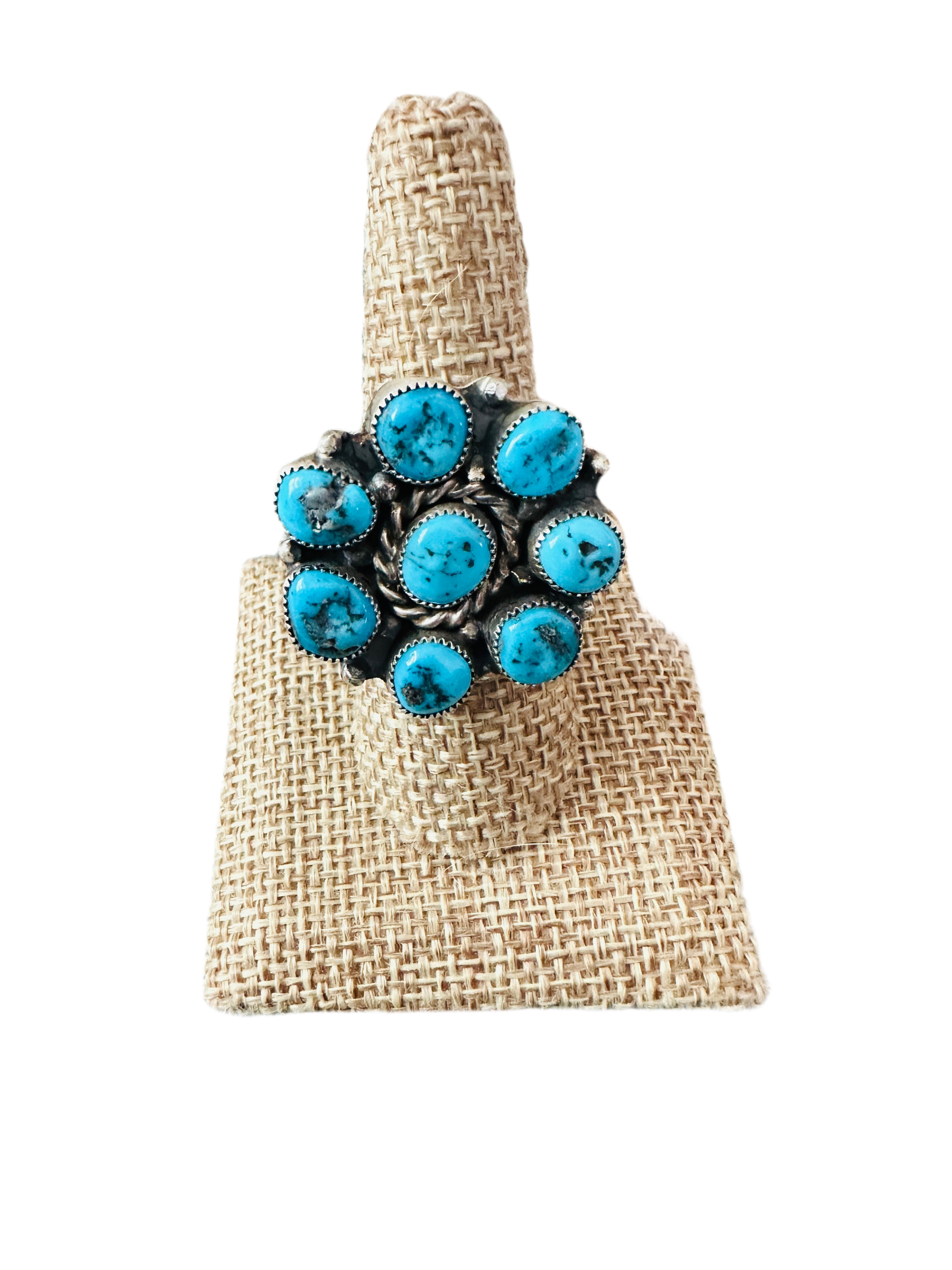 Handcrafted Turquoise & Sterling Silver Cluster Adjustable Ring