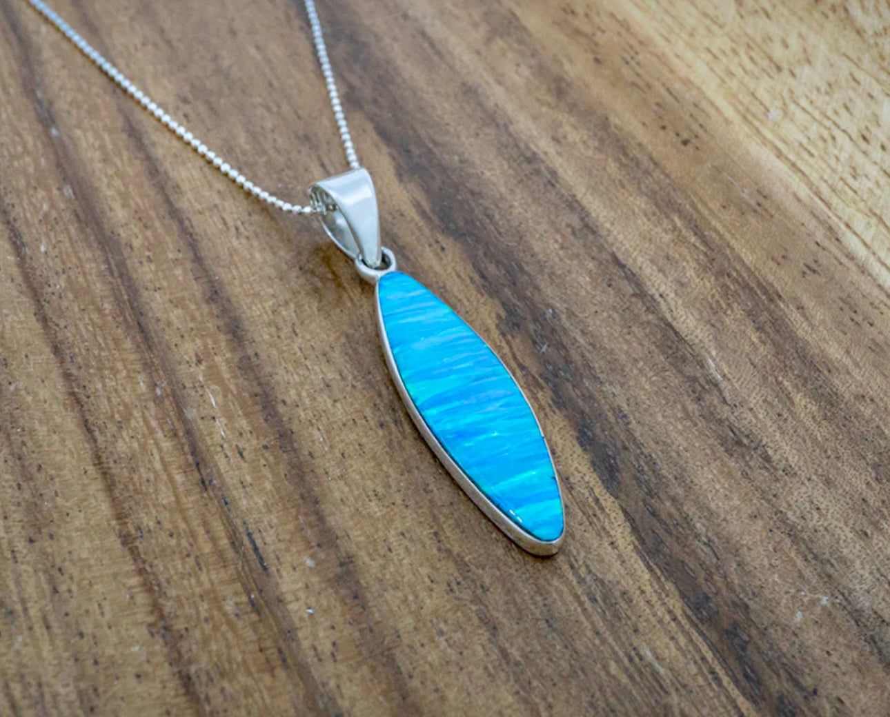 Blue Opal Surfboard Pendant Necklace